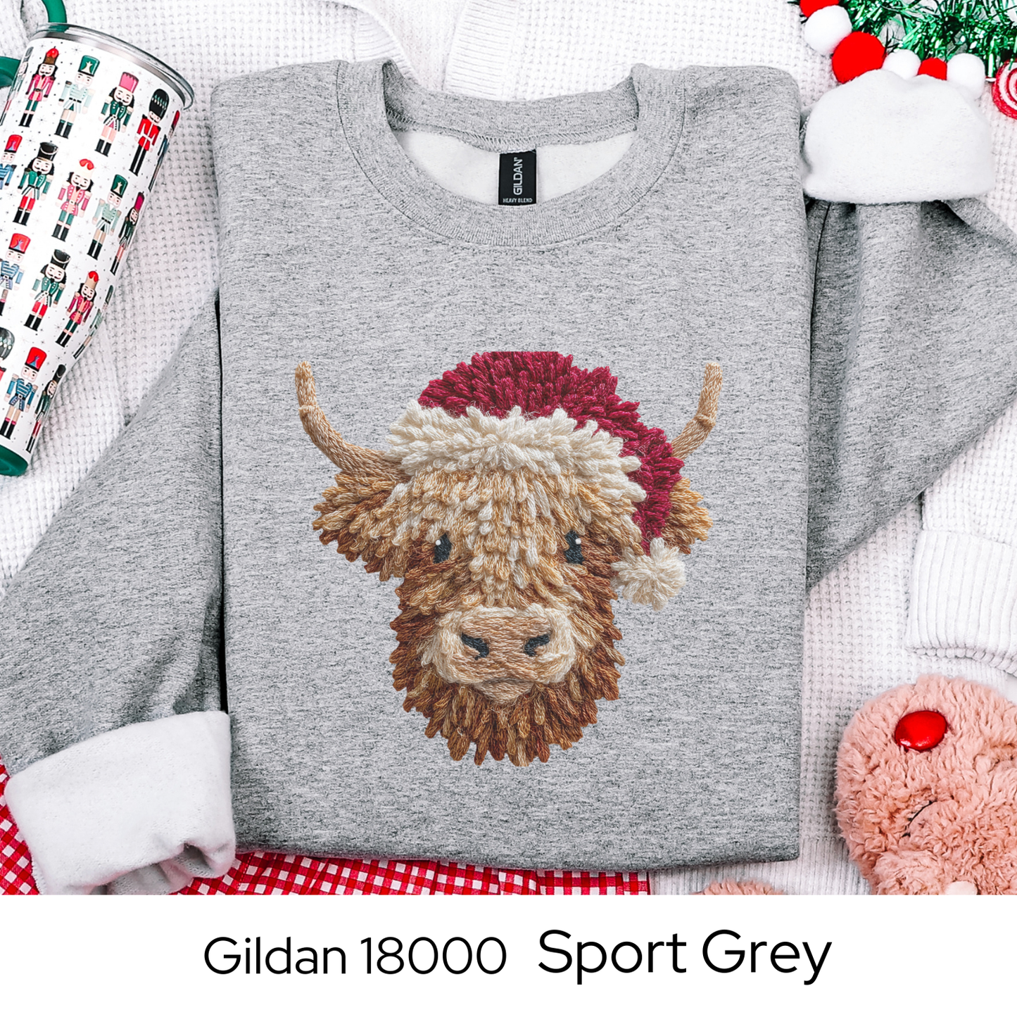 Highland Cow Christmas Sweatshirt, Farm Animal Holiday Gift, Cozy Winter Crewneck, Cow Lover Sweater, Faux Yarn