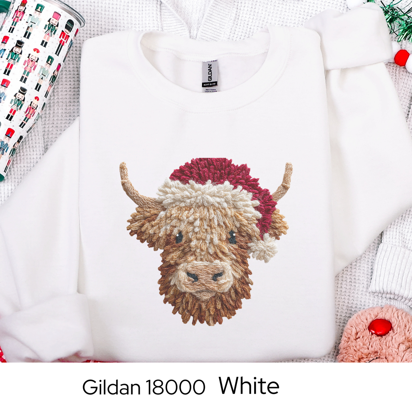 Highland Cow Christmas Sweatshirt, Farm Animal Holiday Gift, Cozy Winter Crewneck, Cow Lover Sweater, Faux Yarn