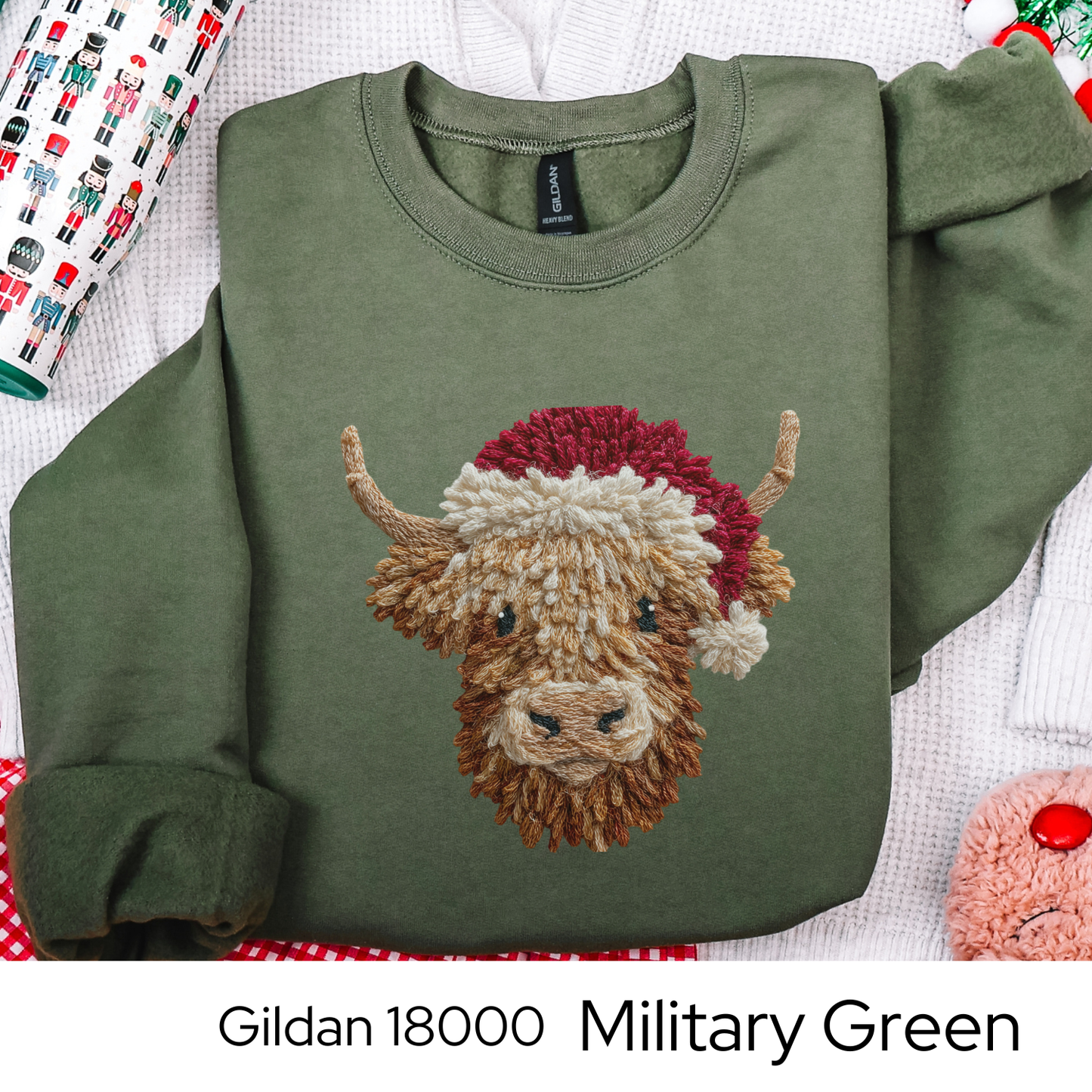 Highland Cow Christmas Sweatshirt, Farm Animal Holiday Gift, Cozy Winter Crewneck, Cow Lover Sweater, Faux Yarn