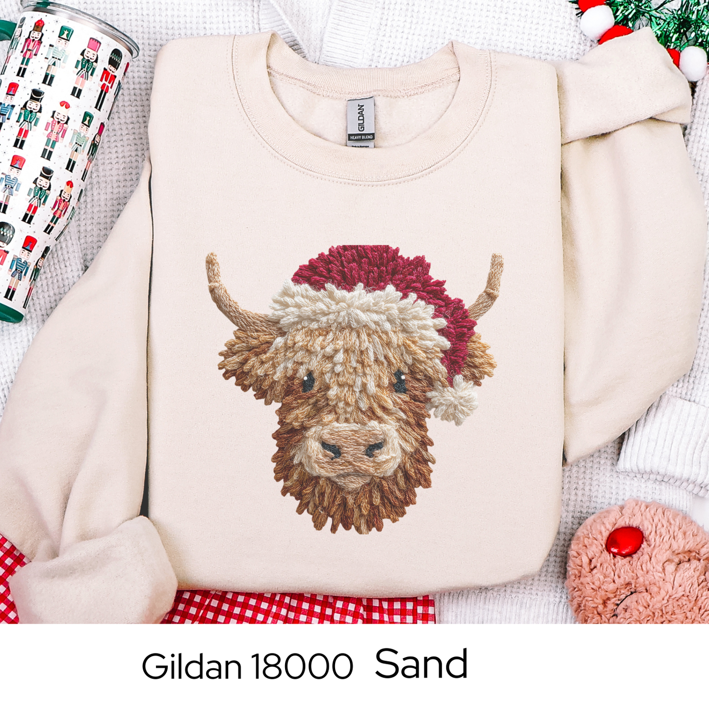 Highland Cow Christmas Sweatshirt, Farm Animal Holiday Gift, Cozy Winter Crewneck, Cow Lover Sweater, Faux Yarn