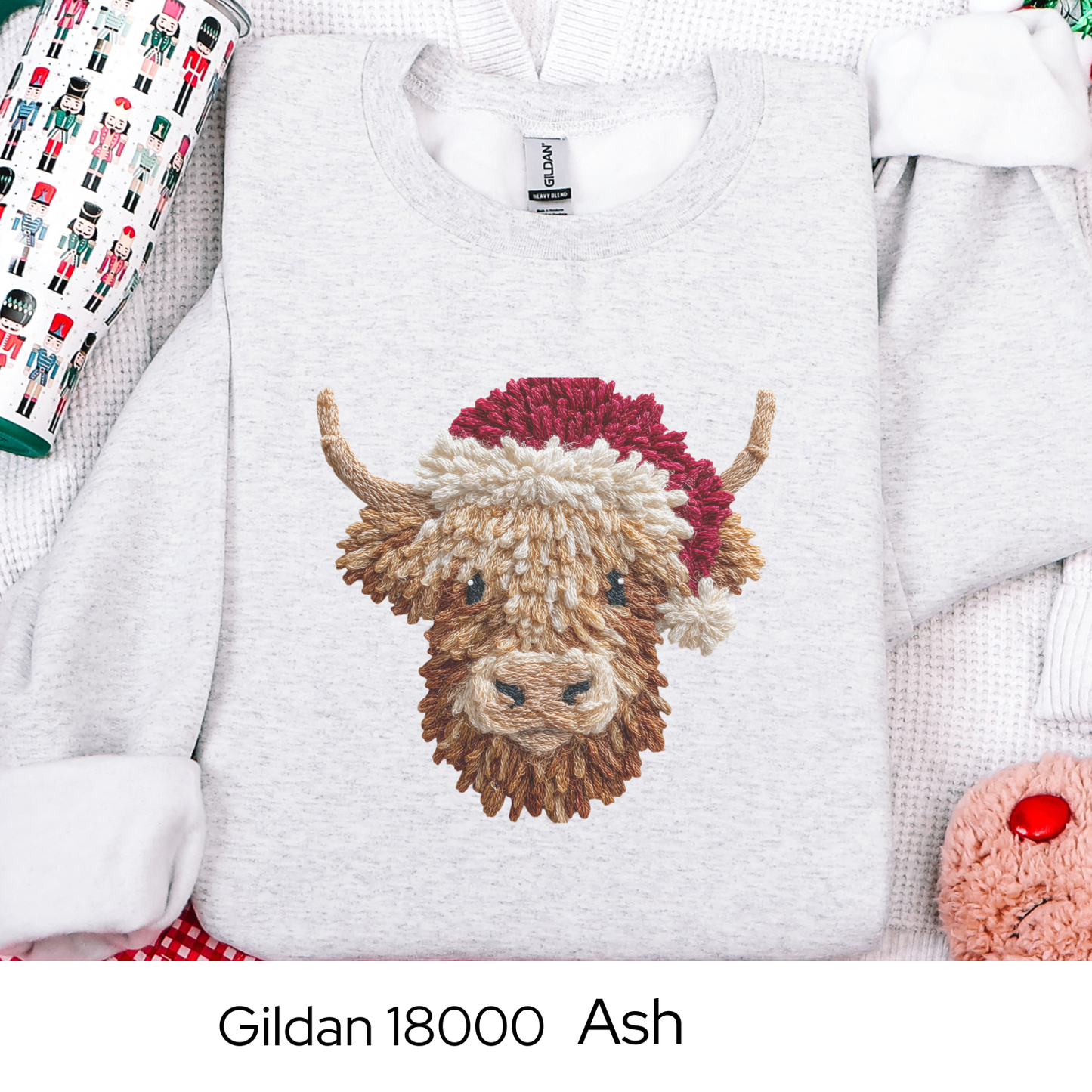 Highland Cow Christmas Sweatshirt, Farm Animal Holiday Gift, Cozy Winter Crewneck, Cow Lover Sweater, Faux Yarn