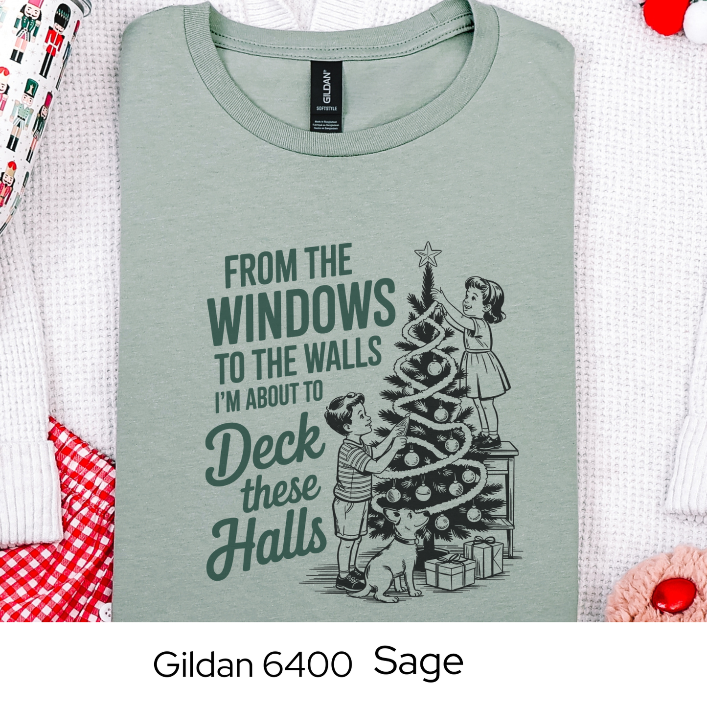 Funny Christmas Shirt, Retro Holiday T-Shirt, Deck These Halls Tee, Vintage Christmas Humor, Holiday Party Gift, Gildan 6400 White