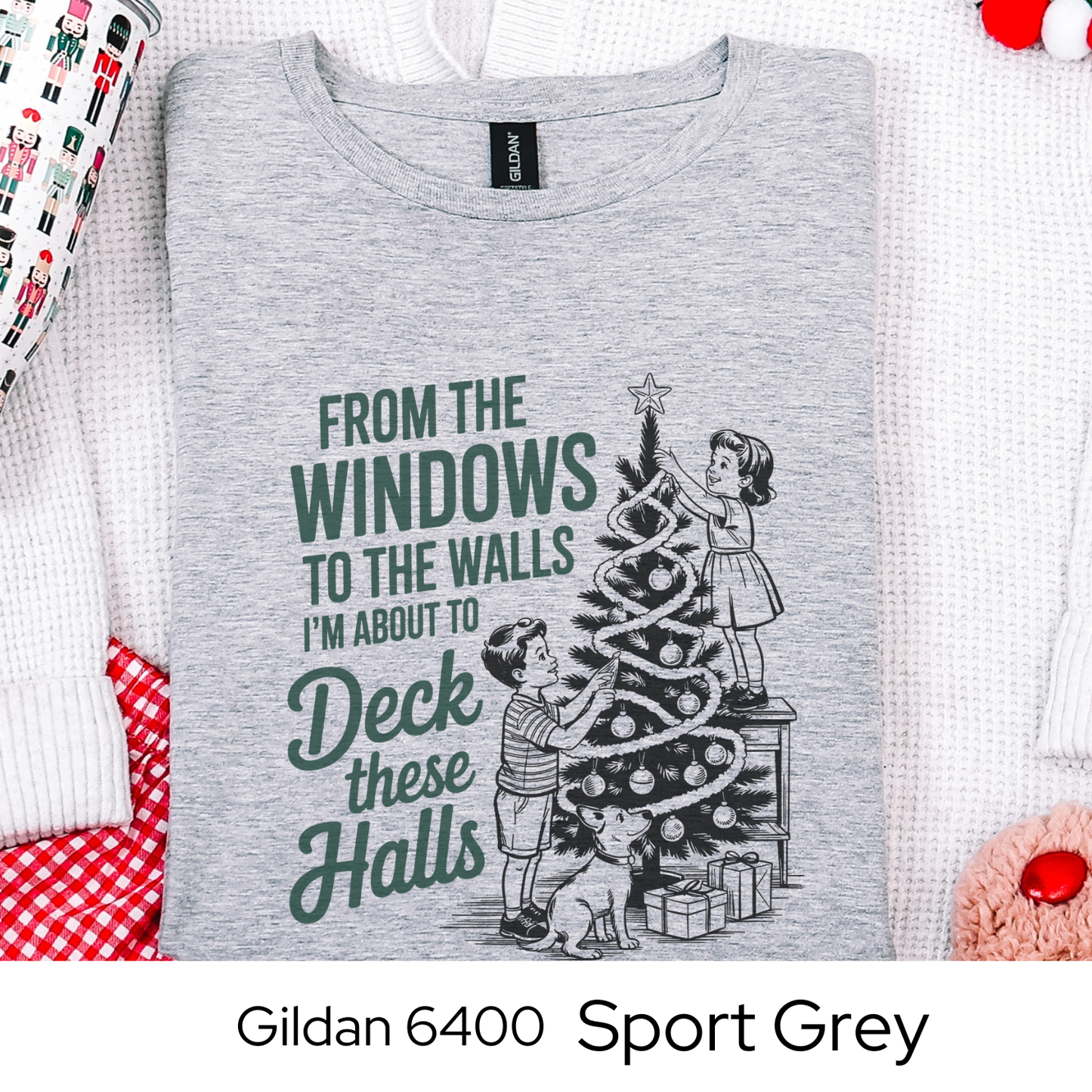 Funny Christmas Shirt, Retro Holiday T-Shirt, Deck These Halls Tee, Vintage Christmas Humor, Holiday Party Gift, Gildan 6400 White