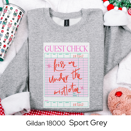 Kiss Me Under the Mistletoe Sweatshirt, Guest Check Christmas Crewneck, Romantic Holiday Sweatshirt Gift for Her, Cozy Winter Top