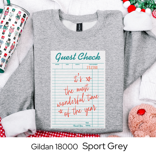 Guest Check Christmas Sweatshirt, Retro Holiday Crewneck Gift for Her, Its the Most Wonderful Time of the Year Sweatshirt, Cozy Xmas Top