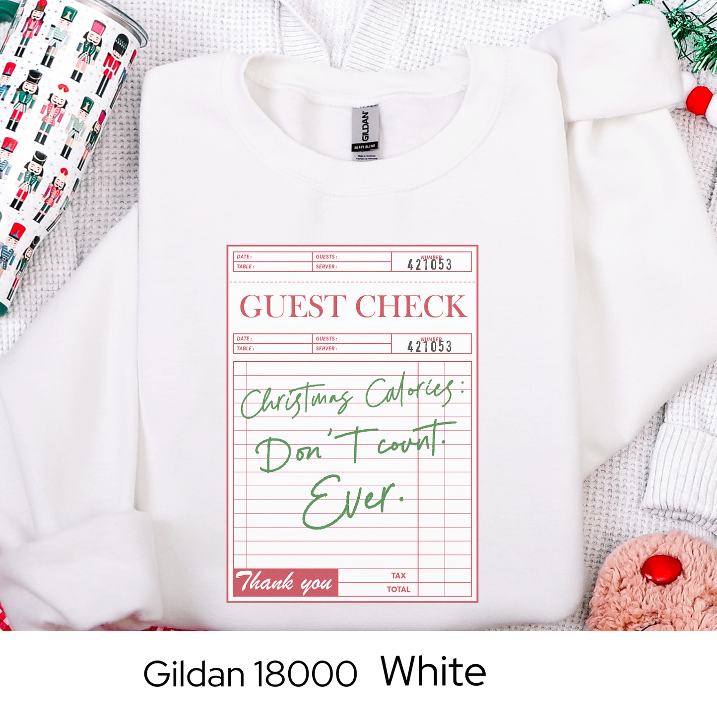 Christmas Calories Dont Count Sweatshirt, Funny Holiday Guest Check Crewneck, Christmas Gift for Her, Retro Cozy Winter Sweatshirt
