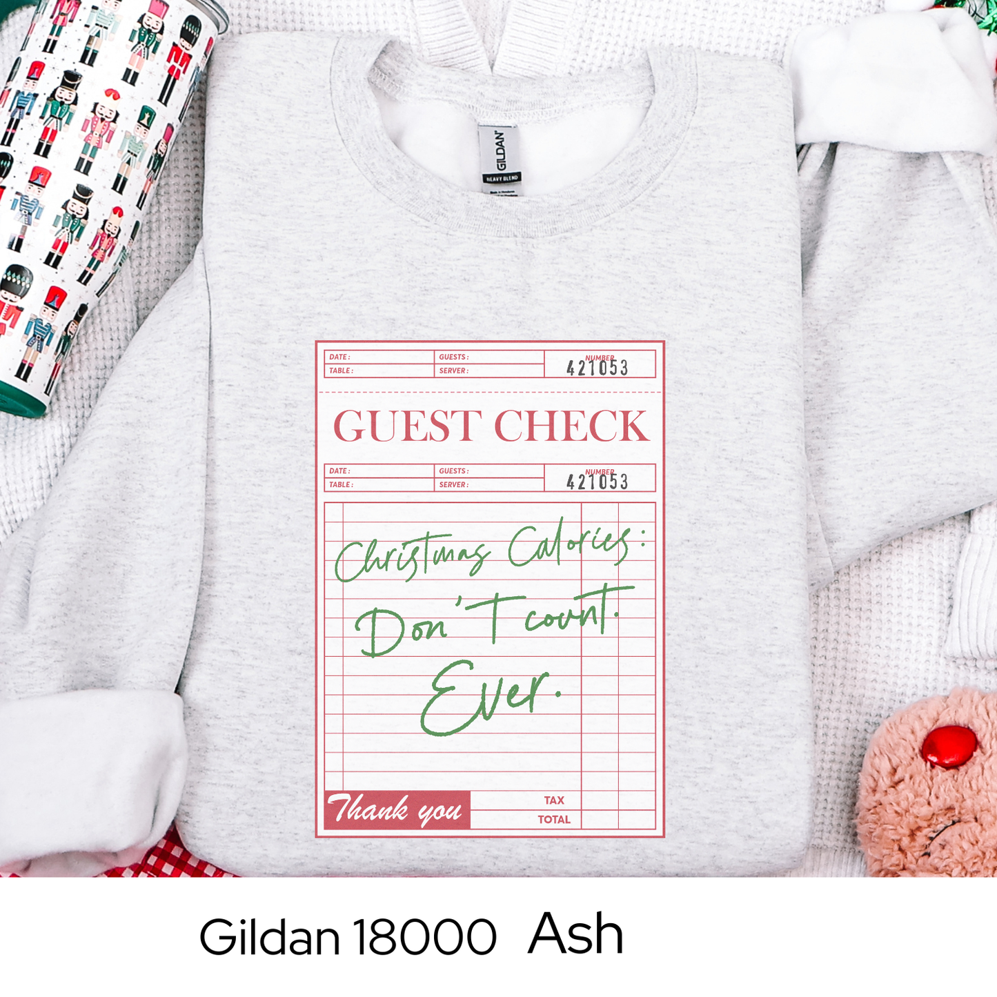 Christmas Calories Dont Count Sweatshirt, Funny Holiday Guest Check Crewneck, Christmas Gift for Her, Retro Cozy Winter Sweatshirt