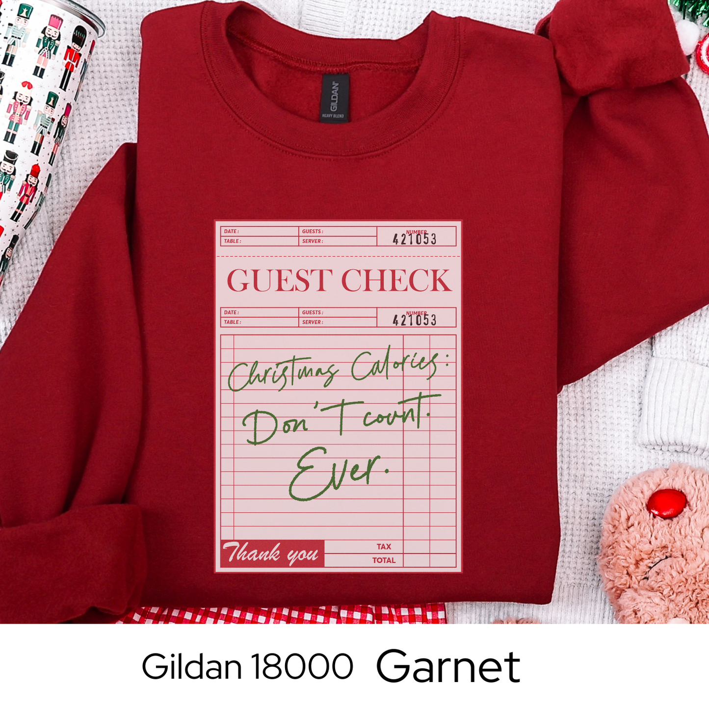 Christmas Calories Dont Count Sweatshirt, Funny Holiday Guest Check Crewneck, Christmas Gift for Her, Retro Cozy Winter Sweatshirt