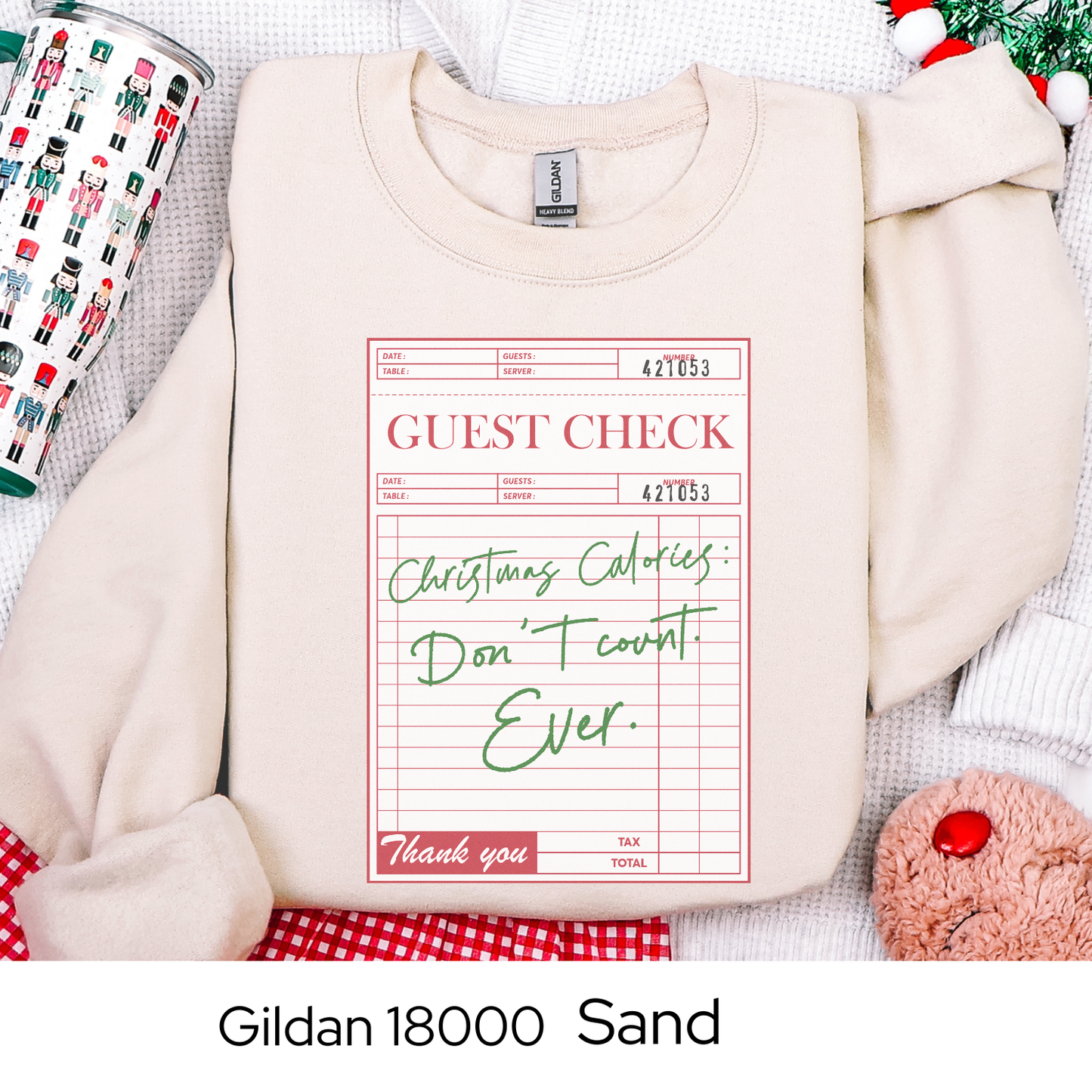 Christmas Calories Dont Count Sweatshirt, Funny Holiday Guest Check Crewneck, Christmas Gift for Her, Retro Cozy Winter Sweatshirt