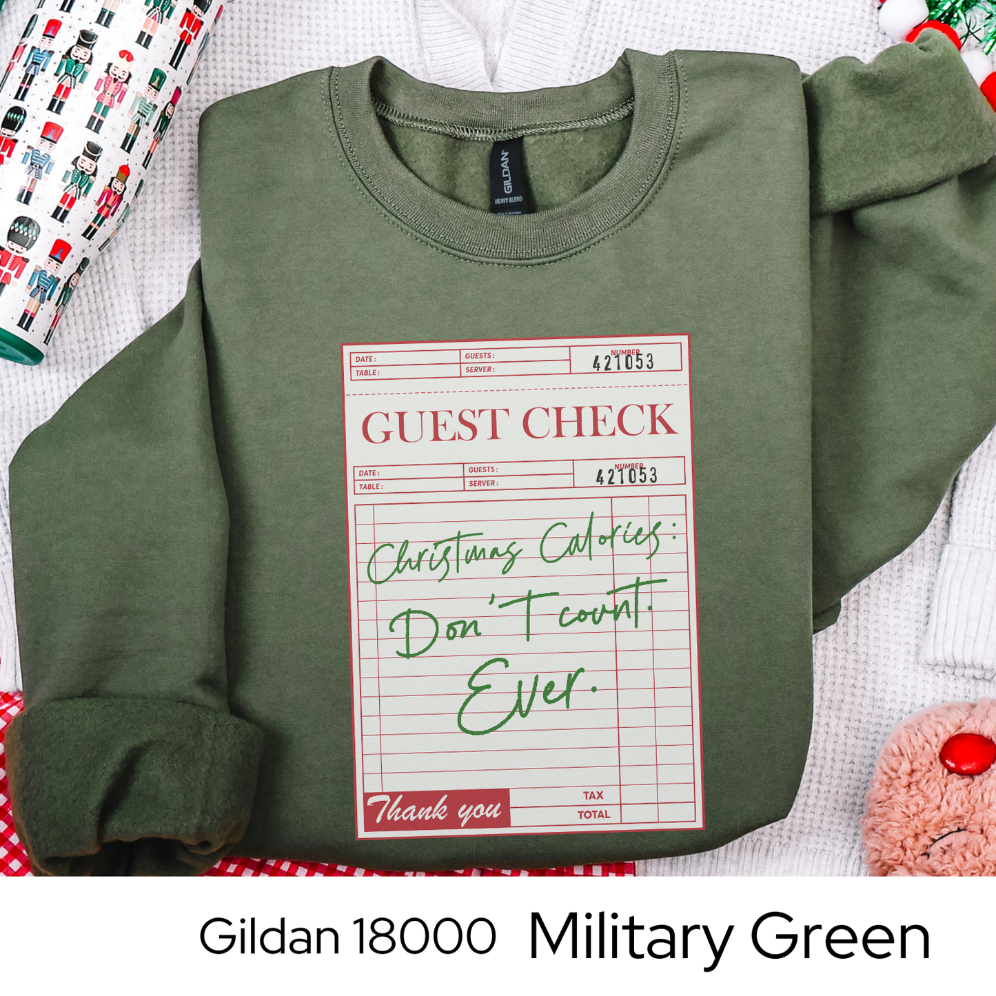 Christmas Calories Dont Count Sweatshirt, Funny Holiday Guest Check Crewneck, Christmas Gift for Her, Retro Cozy Winter Sweatshirt