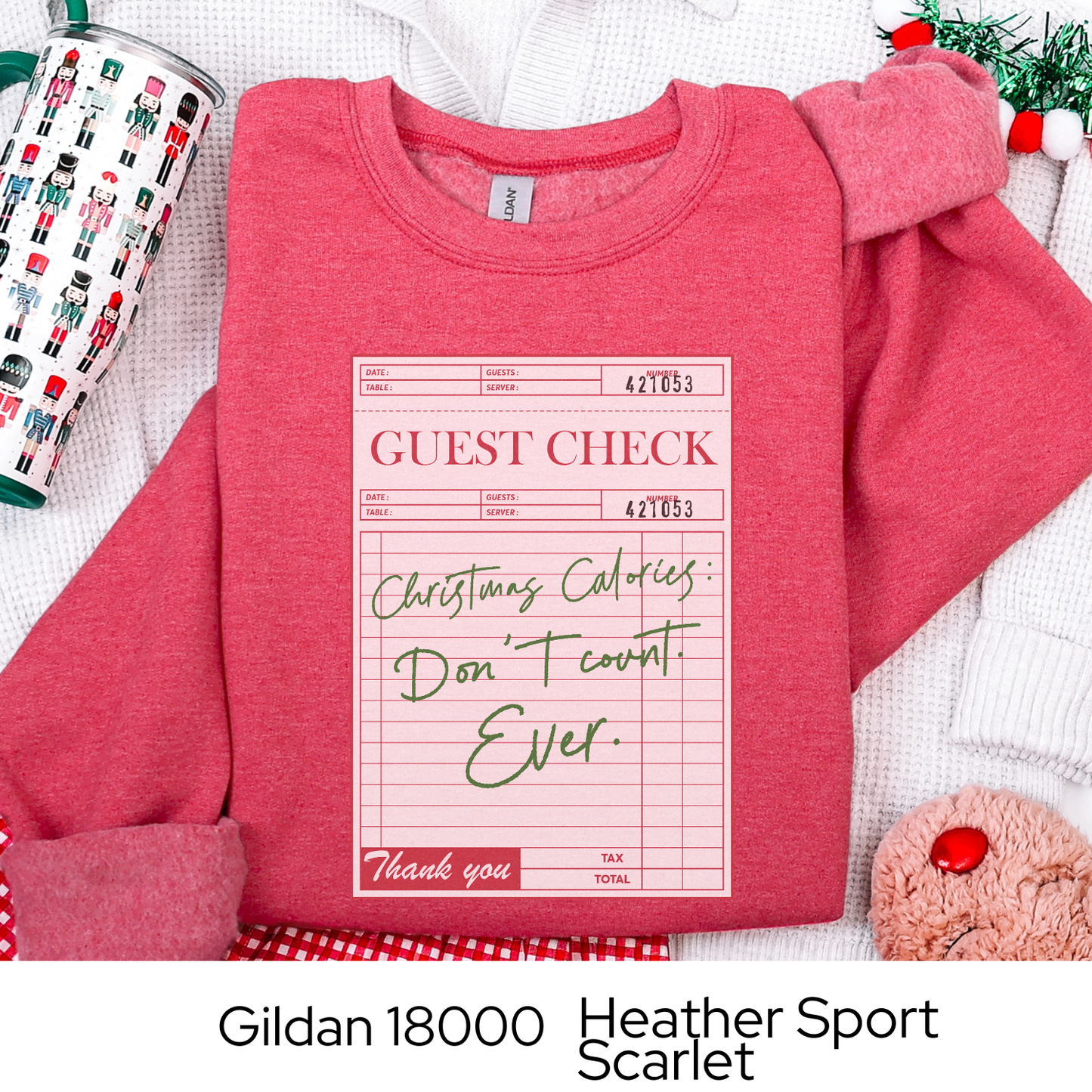 Christmas Calories Dont Count Sweatshirt, Funny Holiday Guest Check Crewneck, Christmas Gift for Her, Retro Cozy Winter Sweatshirt