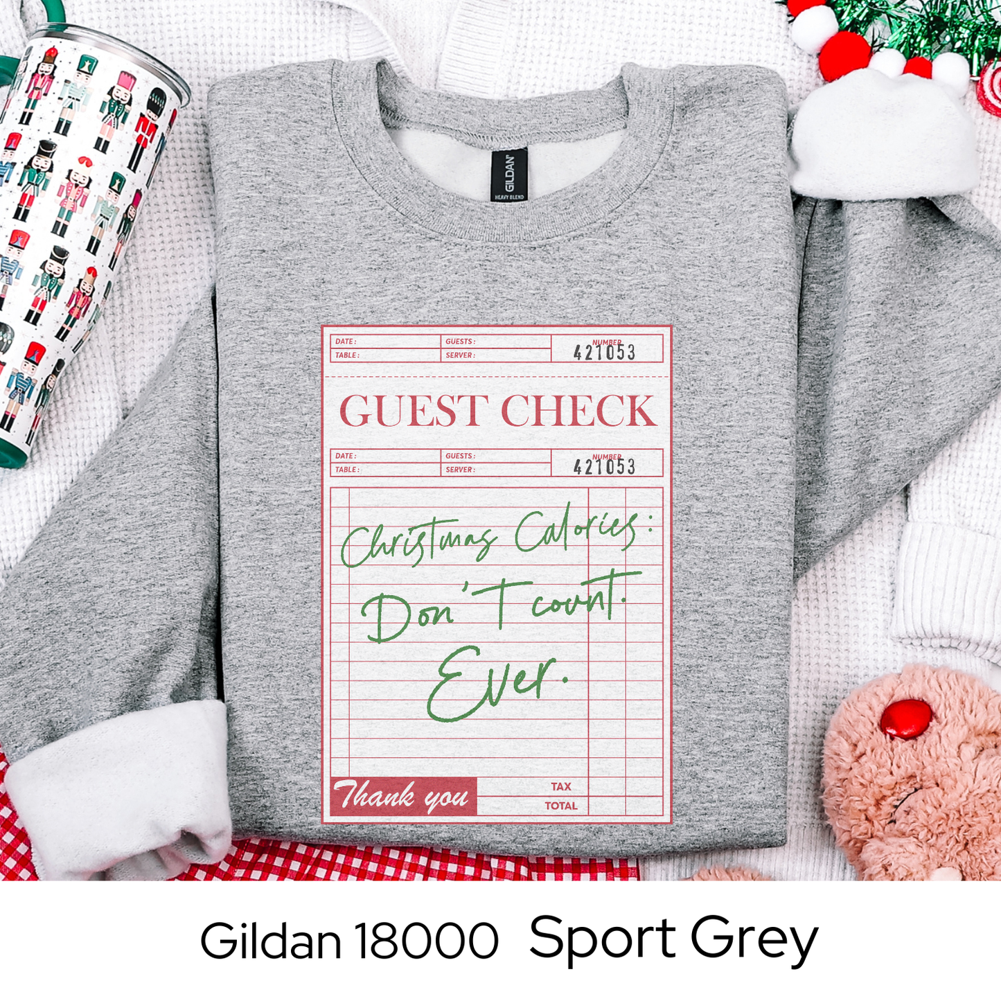 Christmas Calories Dont Count Sweatshirt, Funny Holiday Guest Check Crewneck, Christmas Gift for Her, Retro Cozy Winter Sweatshirt