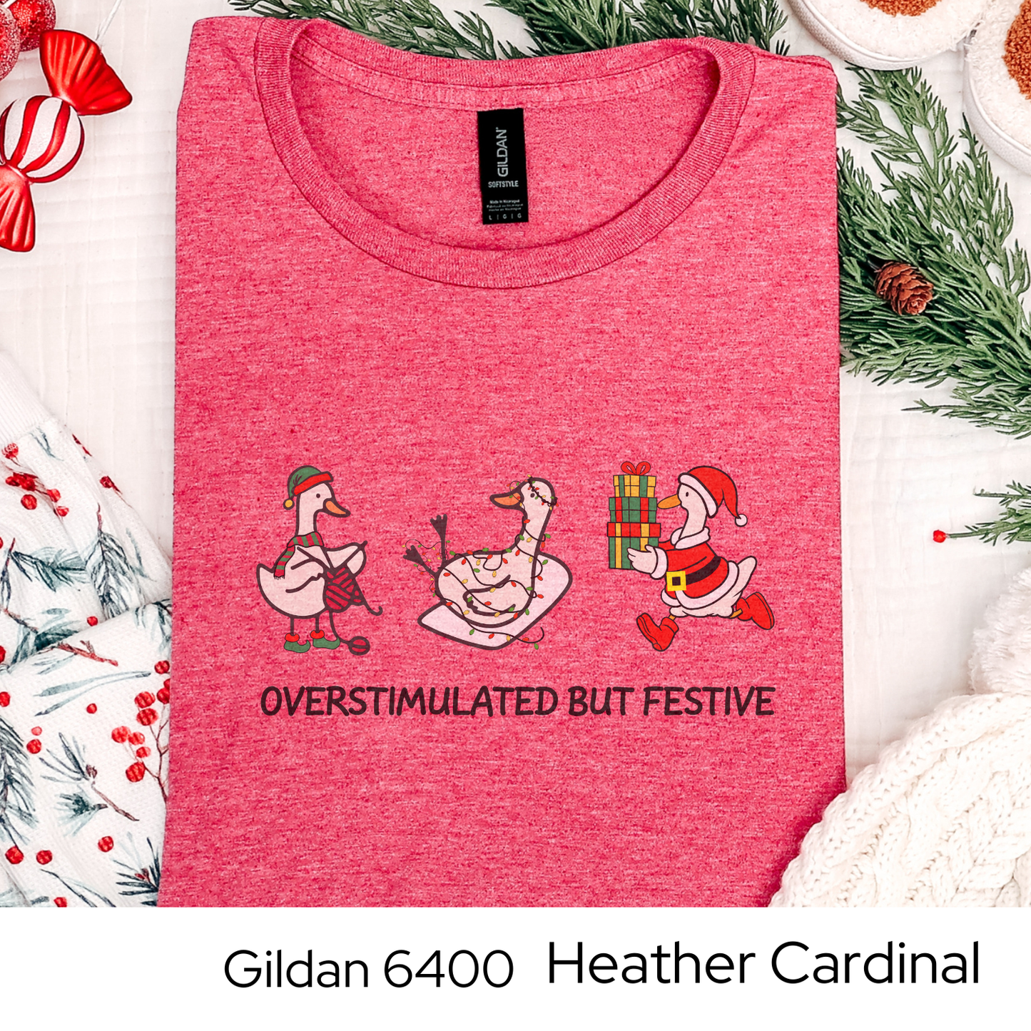 Funny Christmas Goose Shirt, Overstimulated But Festive Tee, Holiday Humor Gift, Cute Santa Goose Shirt, Funny Xmas Graphic Tee