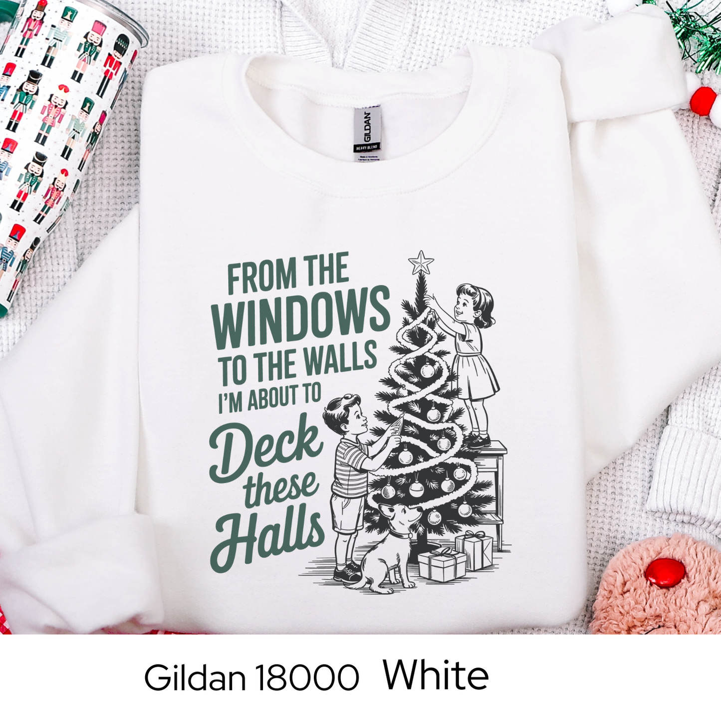 Funny Christmas Sweatshirt, Deck These Halls Retro Crewneck, Vintage Holiday Sweatshirt for Women, Cozy Winter Gift, Gildan 18000 Unisex