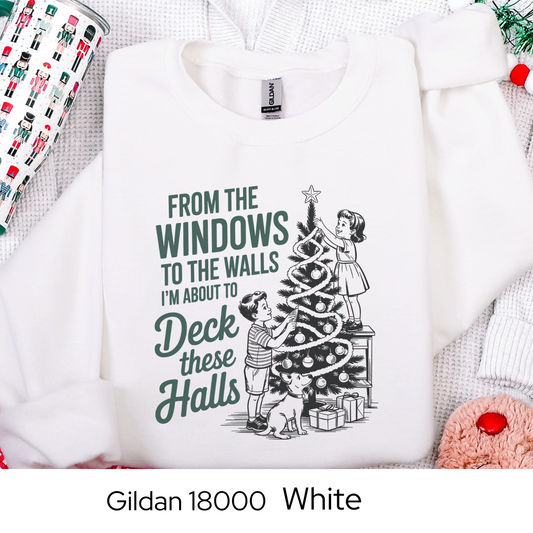 Funny Christmas Sweatshirt, Deck These Halls Retro Crewneck, Vintage Holiday Sweatshirt for Women, Cozy Winter Gift, Gildan 18000 Unisex