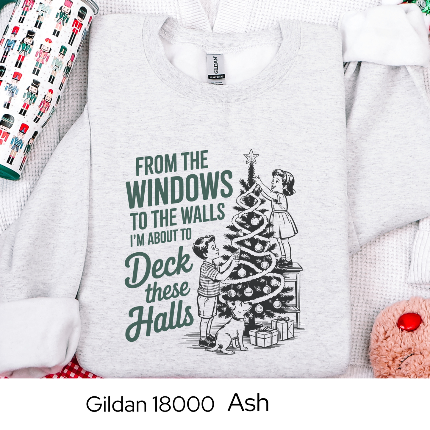 Funny Christmas Sweatshirt, Deck These Halls Retro Crewneck, Vintage Holiday Sweatshirt for Women, Cozy Winter Gift, Gildan 18000 Unisex