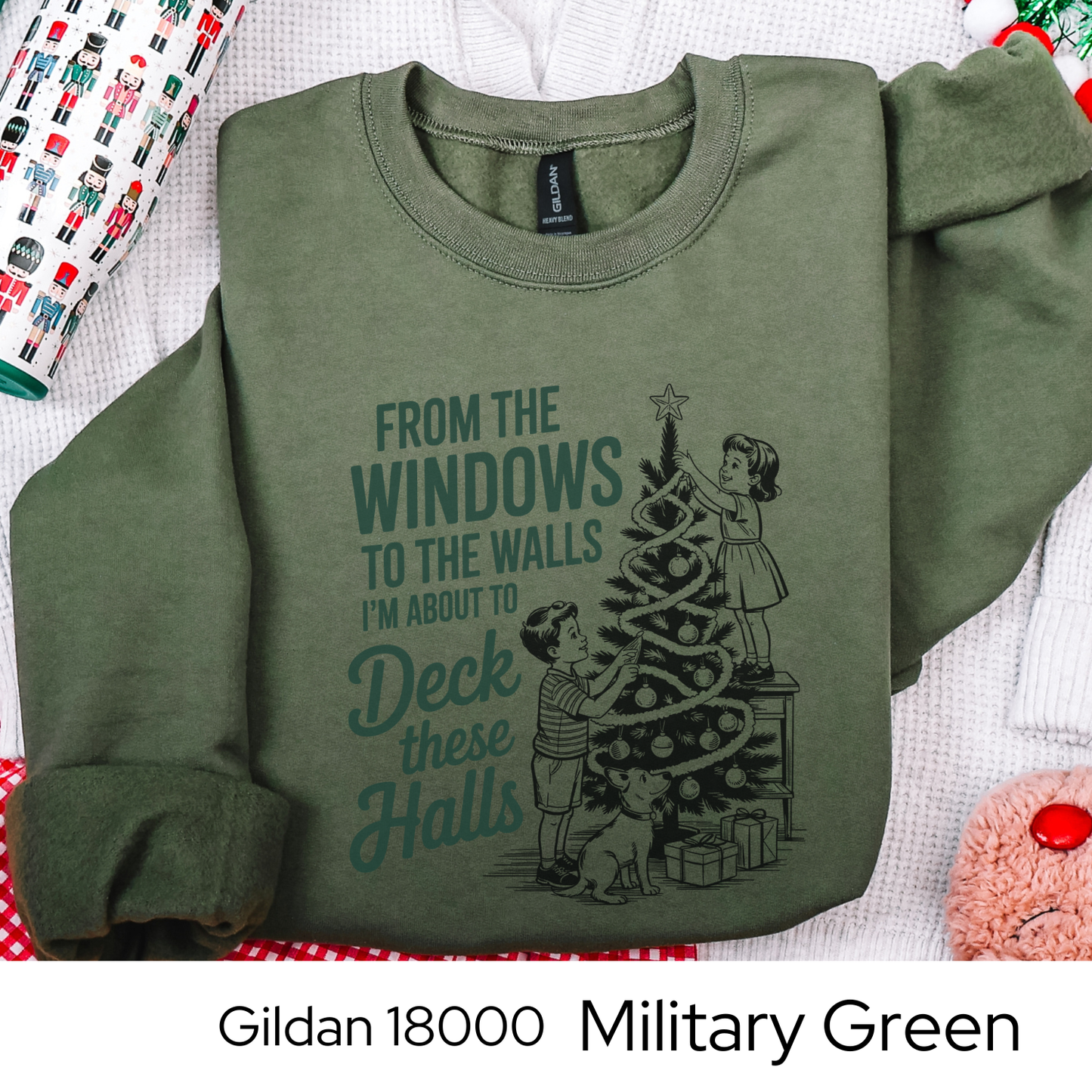 Funny Christmas Sweatshirt, Deck These Halls Retro Crewneck, Vintage Holiday Sweatshirt for Women, Cozy Winter Gift, Gildan 18000 Unisex