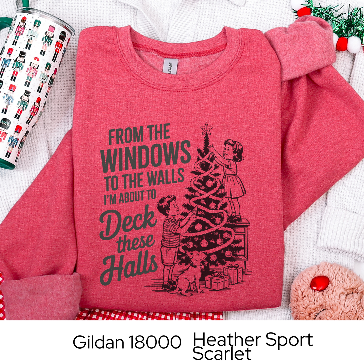 Funny Christmas Sweatshirt, Deck These Halls Retro Crewneck, Vintage Holiday Sweatshirt for Women, Cozy Winter Gift, Gildan 18000 Unisex