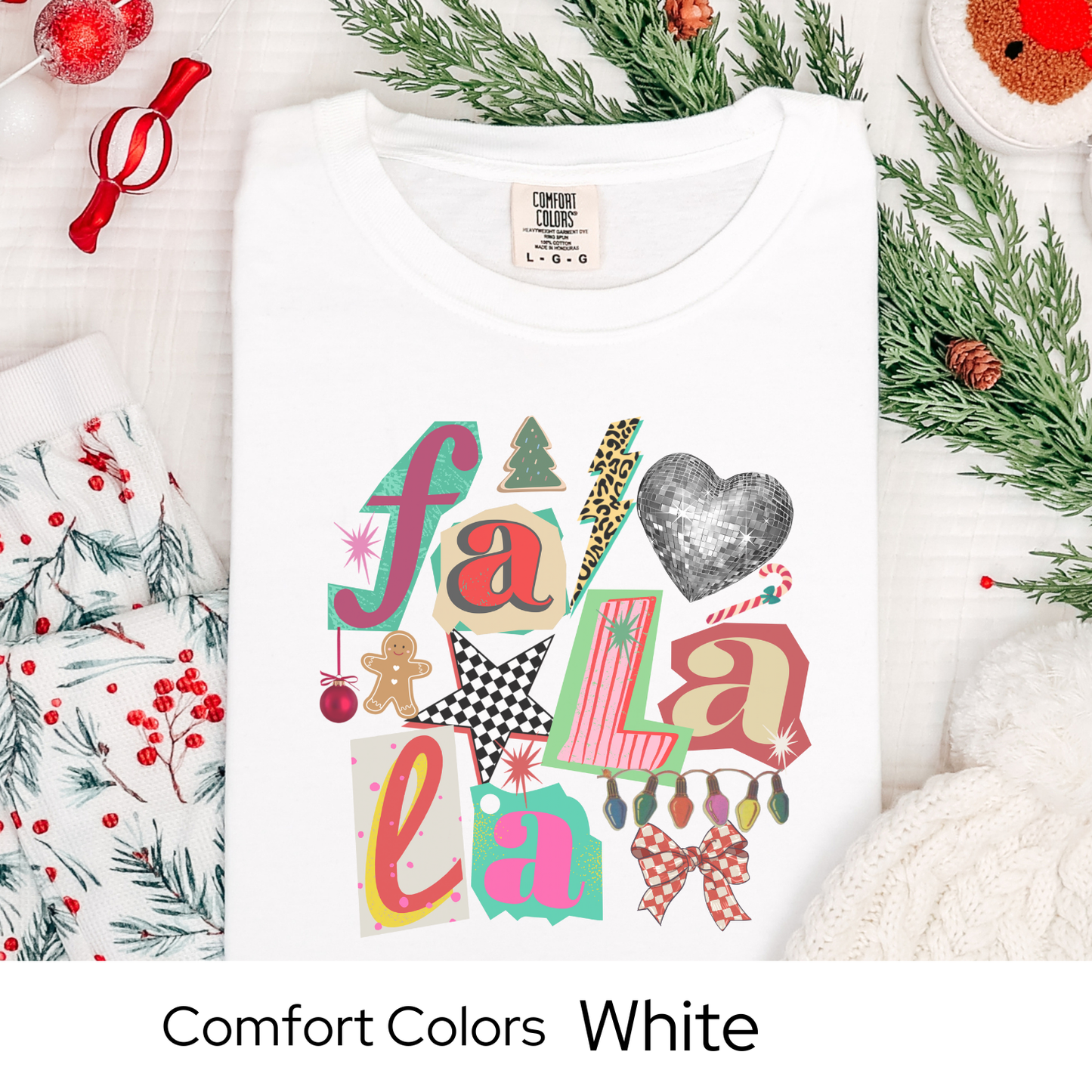Comfort Colors Fa La La Christmas Shirt, Retro Holiday Graphic Tee, Cute Christmas Lights Disco Gingerbread Shirt, Xmas Gift for Her