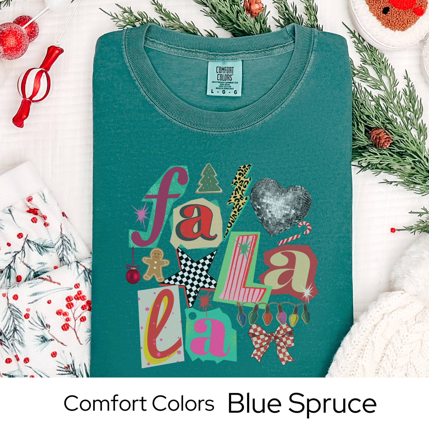 Comfort Colors Fa La La Christmas Shirt, Retro Holiday Graphic Tee, Cute Christmas Lights Disco Gingerbread Shirt, Xmas Gift for Her