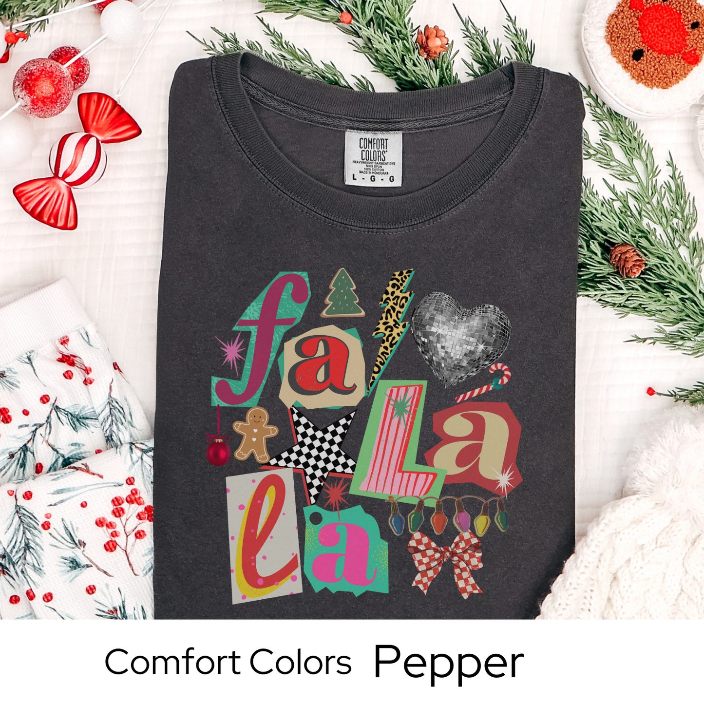 Comfort Colors Fa La La Christmas Shirt, Retro Holiday Graphic Tee, Cute Christmas Lights Disco Gingerbread Shirt, Xmas Gift for Her