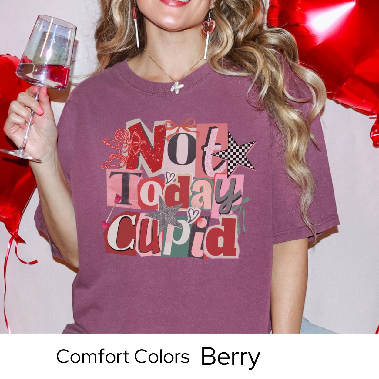 Valentines Day Graphic T Shirt, Not Today Cupid Tee, Anti Valentine Shirt for Women, Funny Valentine Outfit Comfort Colors 1717