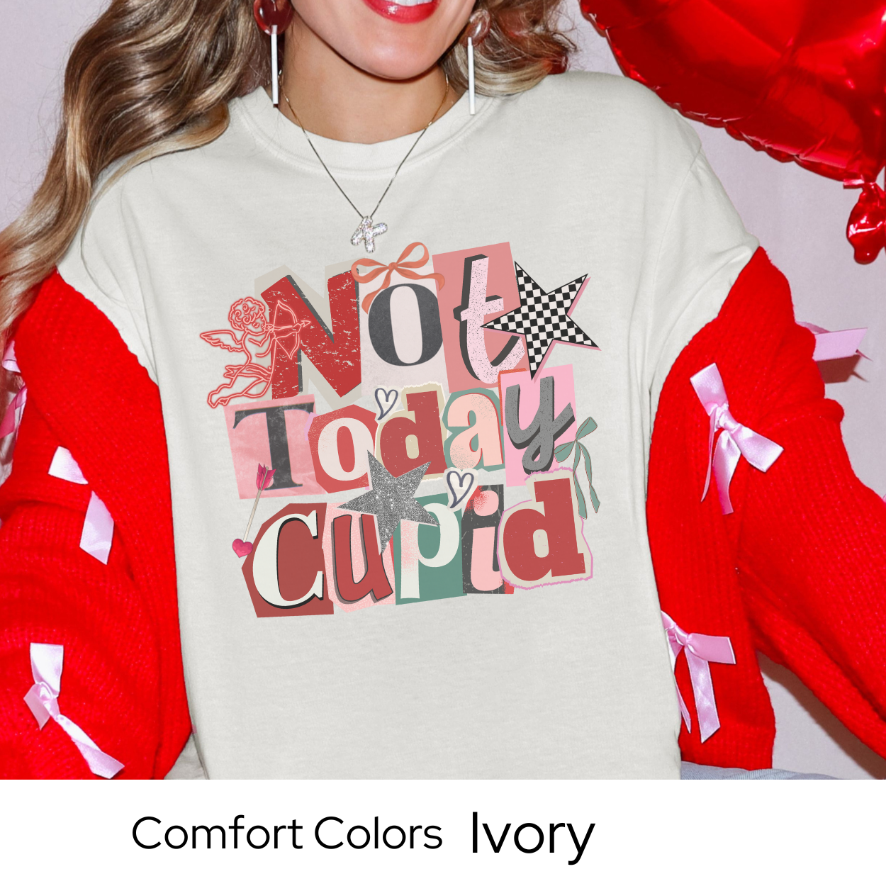 Valentines Day Graphic T Shirt, Not Today Cupid Tee, Anti Valentine Shirt for Women, Funny Valentine Outfit Comfort Colors 1717