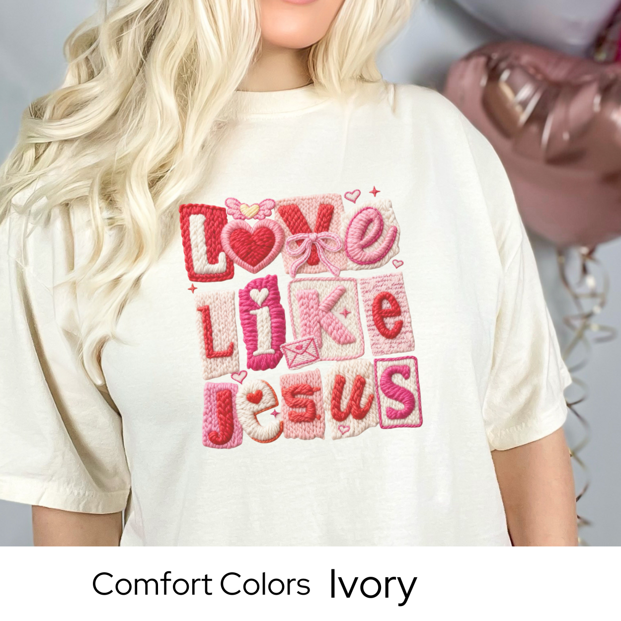 Valentines Day Graphic T Shirt, Love Like Jesus Tee, Faux Yarn Patchwork Shirt, Christian Valentine Gift Comfort Colors 1717