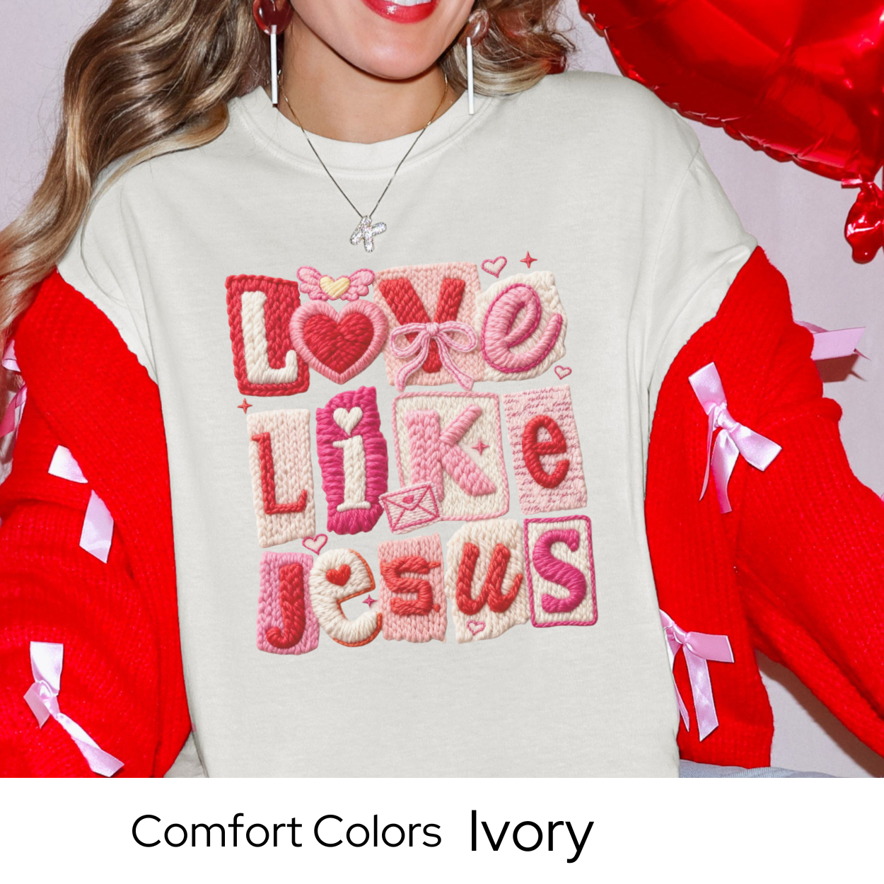 Valentines Day Graphic T Shirt, Love Like Jesus Tee, Faux Yarn Patchwork Shirt, Christian Valentine Gift Comfort Colors 1717