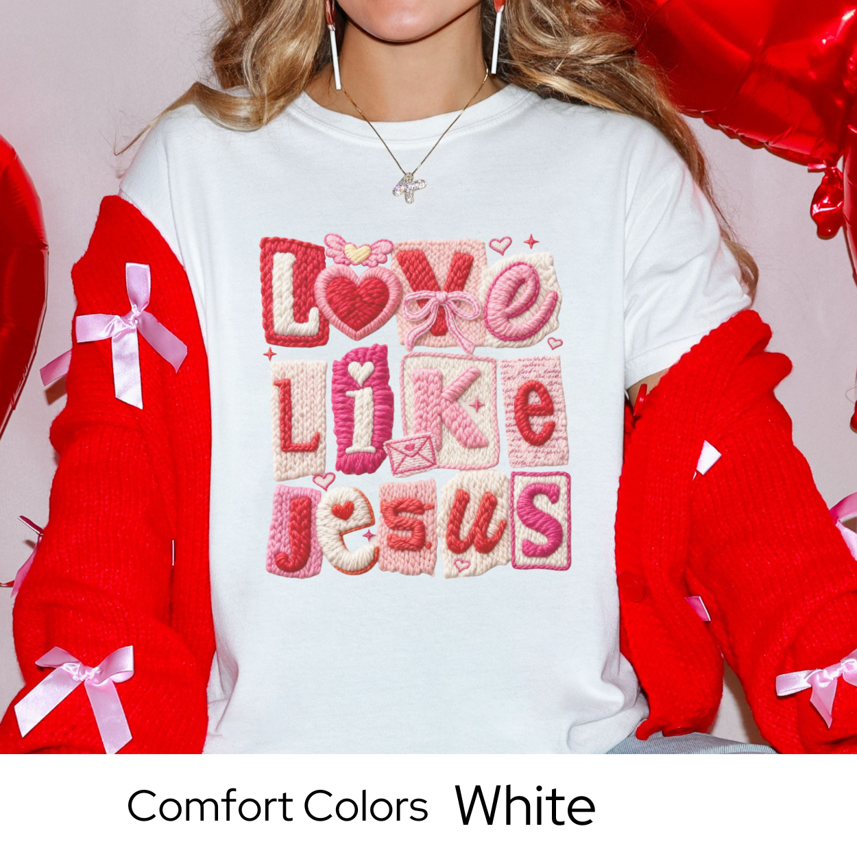 Valentines Day Graphic T Shirt, Love Like Jesus Tee, Faux Yarn Patchwork Shirt, Christian Valentine Gift Comfort Colors 1717