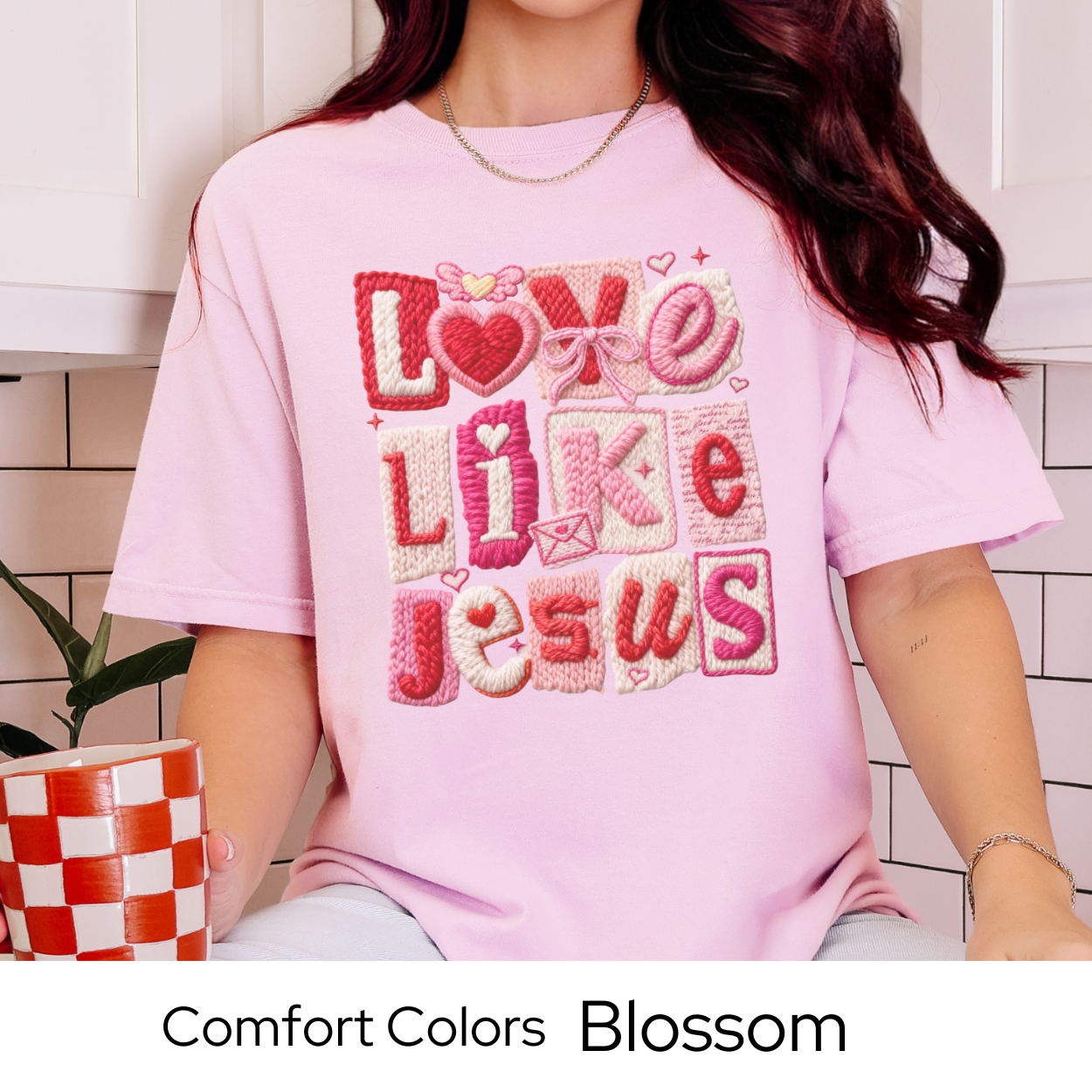 Valentines Day Graphic T Shirt, Love Like Jesus Tee, Faux Yarn Patchwork Shirt, Christian Valentine Gift Comfort Colors 1717