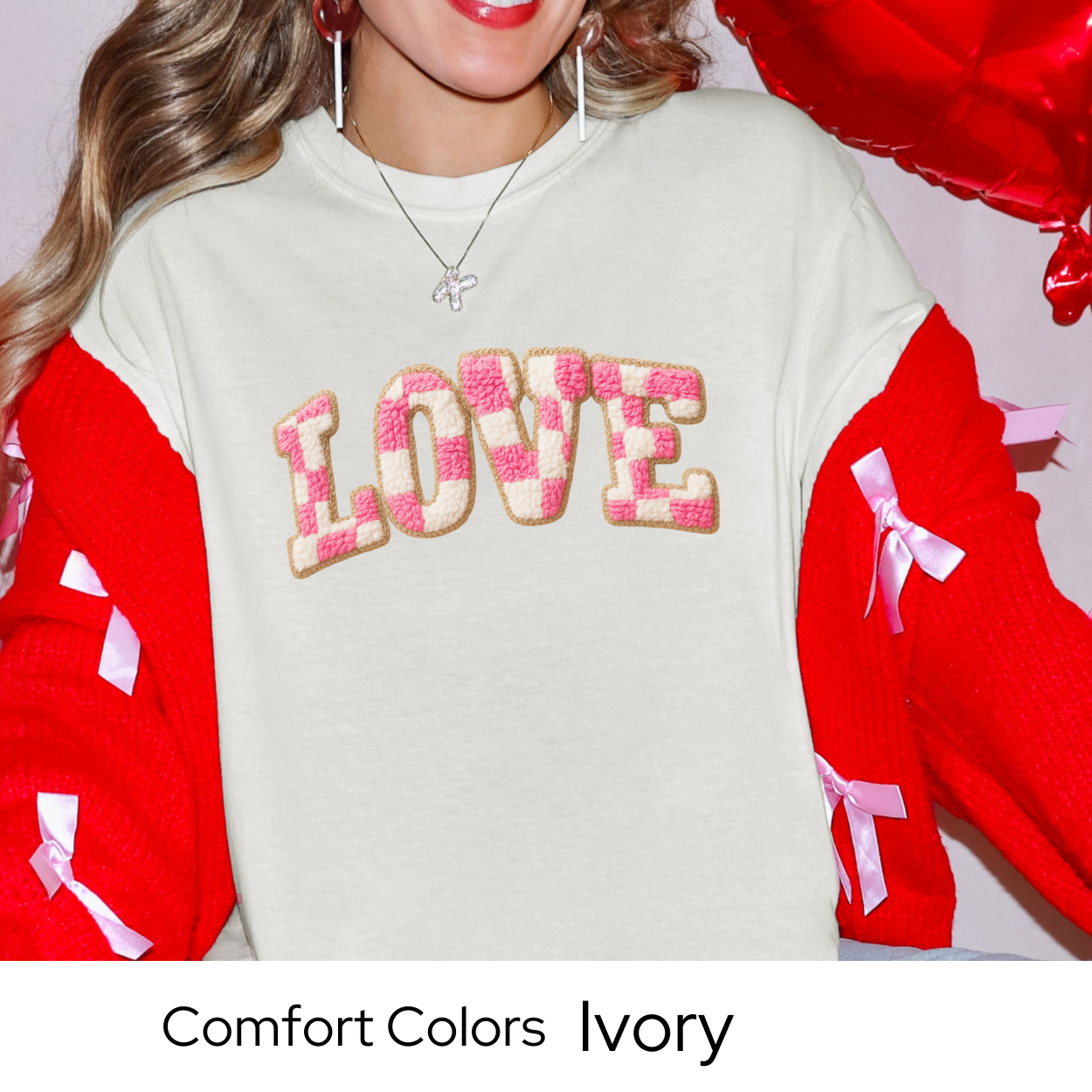 Valentines Day Graphic T Shirt, Faux Yarn Love Letter Tee, Pink Patchwork Valentine Shirt, Cozy Valentine Outfit Comfort Colors 1717