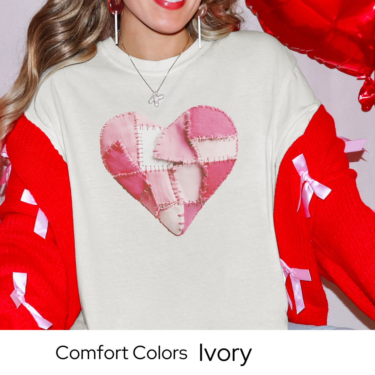 Valentines Day Graphic T Shirt, Faux Patchwork Heart Tee, Pink Stitched Heart Shirt, Cozy Valentine Outfit Comfort Colors 1717