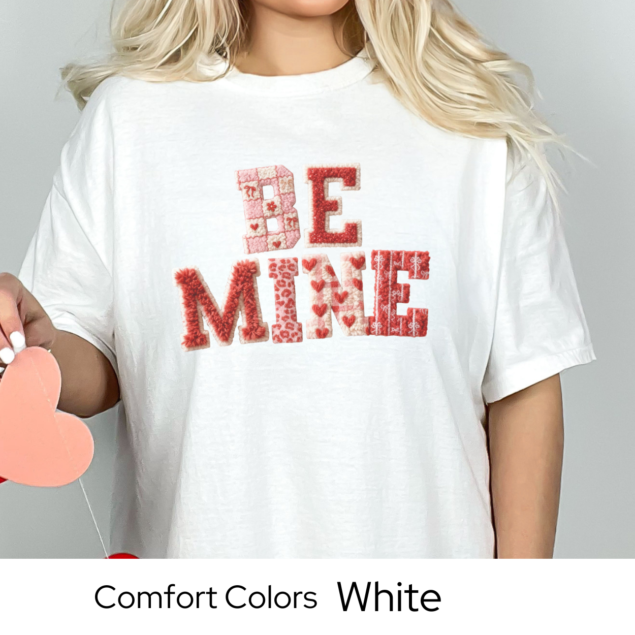 Valentines Day Graphic T Shirt, Be Mine Faux Patchwork Tee, Stitched Valentine Letter Shirt, Cozy Valentine Outfit Comfort Colors 1717