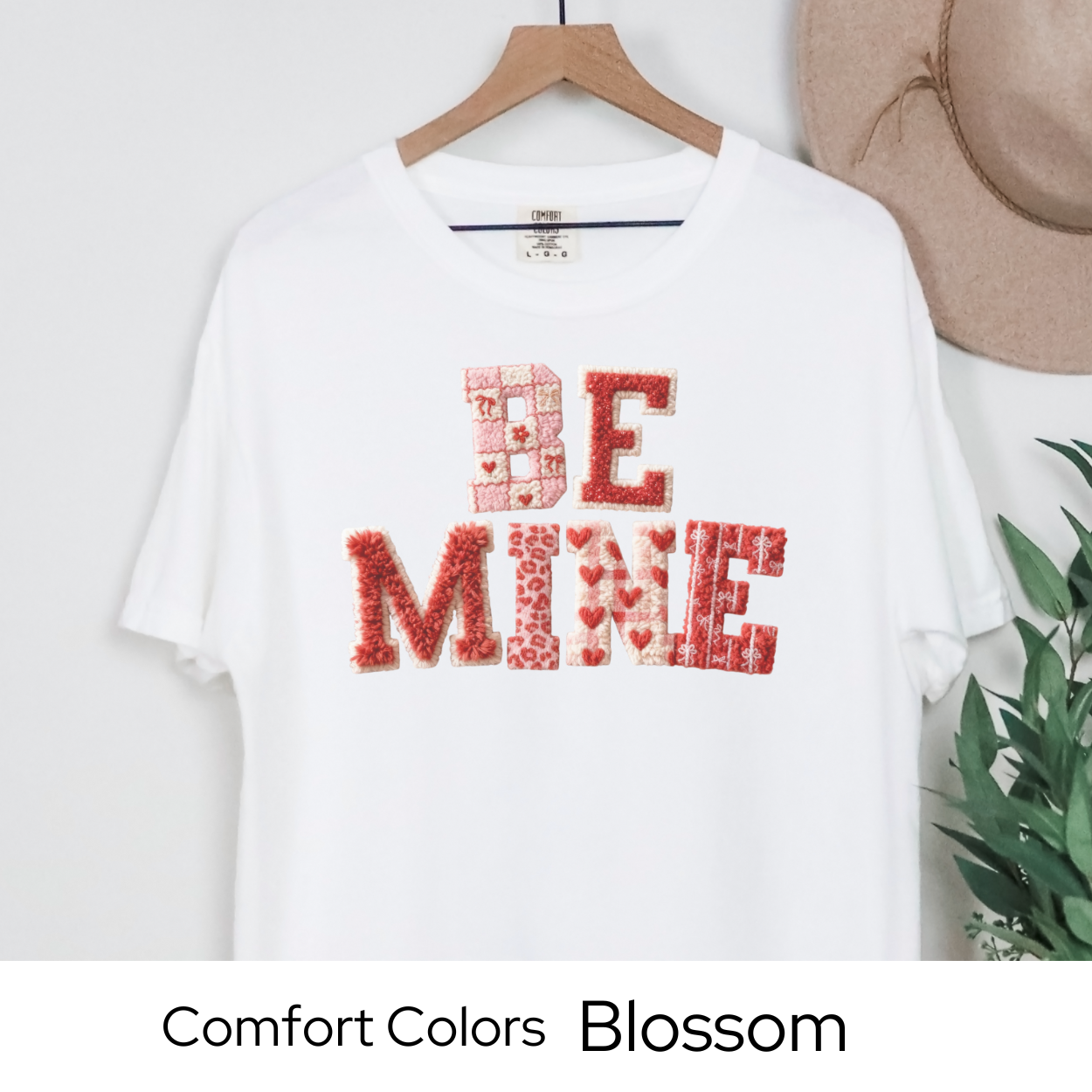 Valentines Day Graphic T Shirt, Be Mine Faux Patchwork Tee, Stitched Valentine Letter Shirt, Cozy Valentine Outfit Comfort Colors 1717