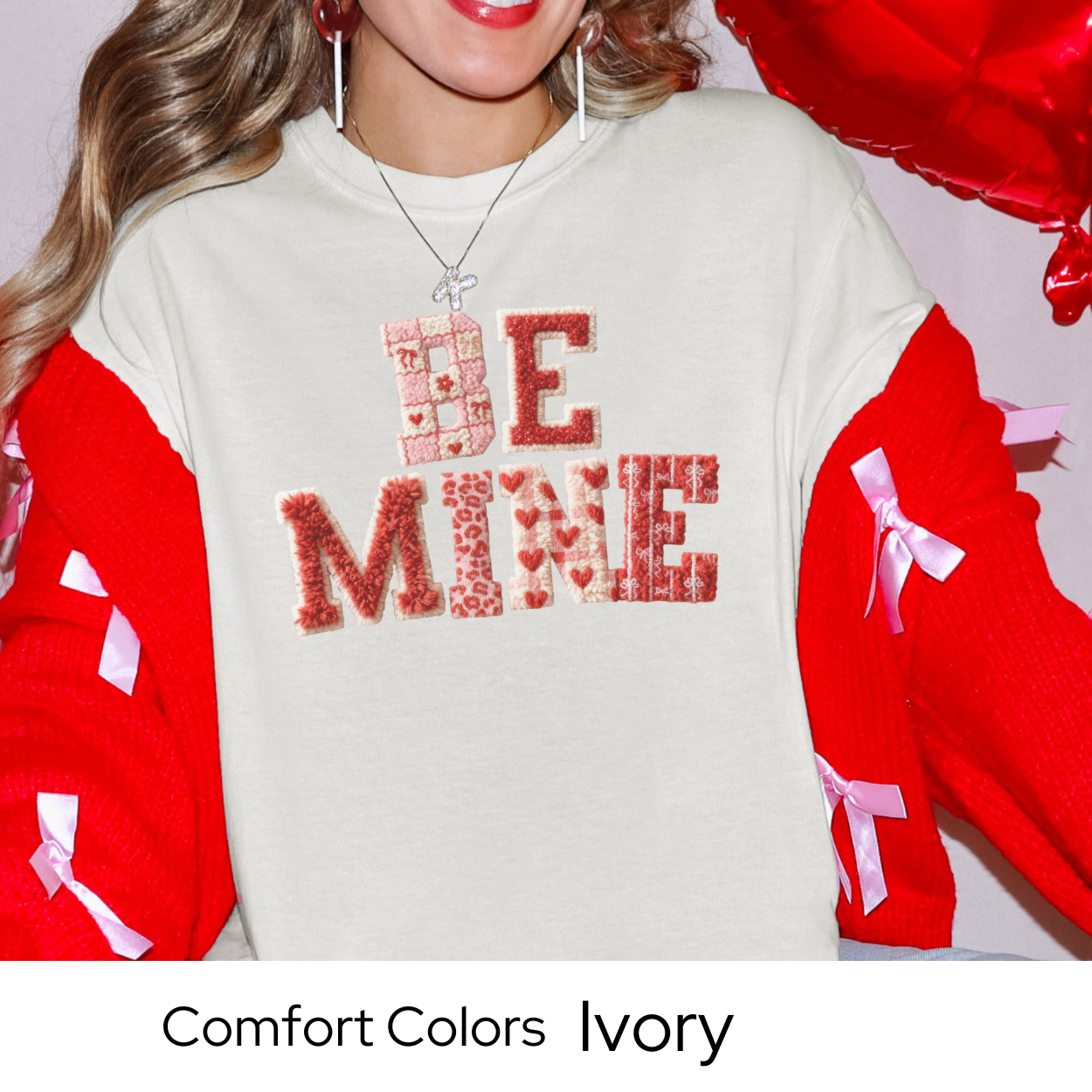 Valentines Day Graphic T Shirt, Be Mine Faux Patchwork Tee, Stitched Valentine Letter Shirt, Cozy Valentine Outfit Comfort Colors 1717