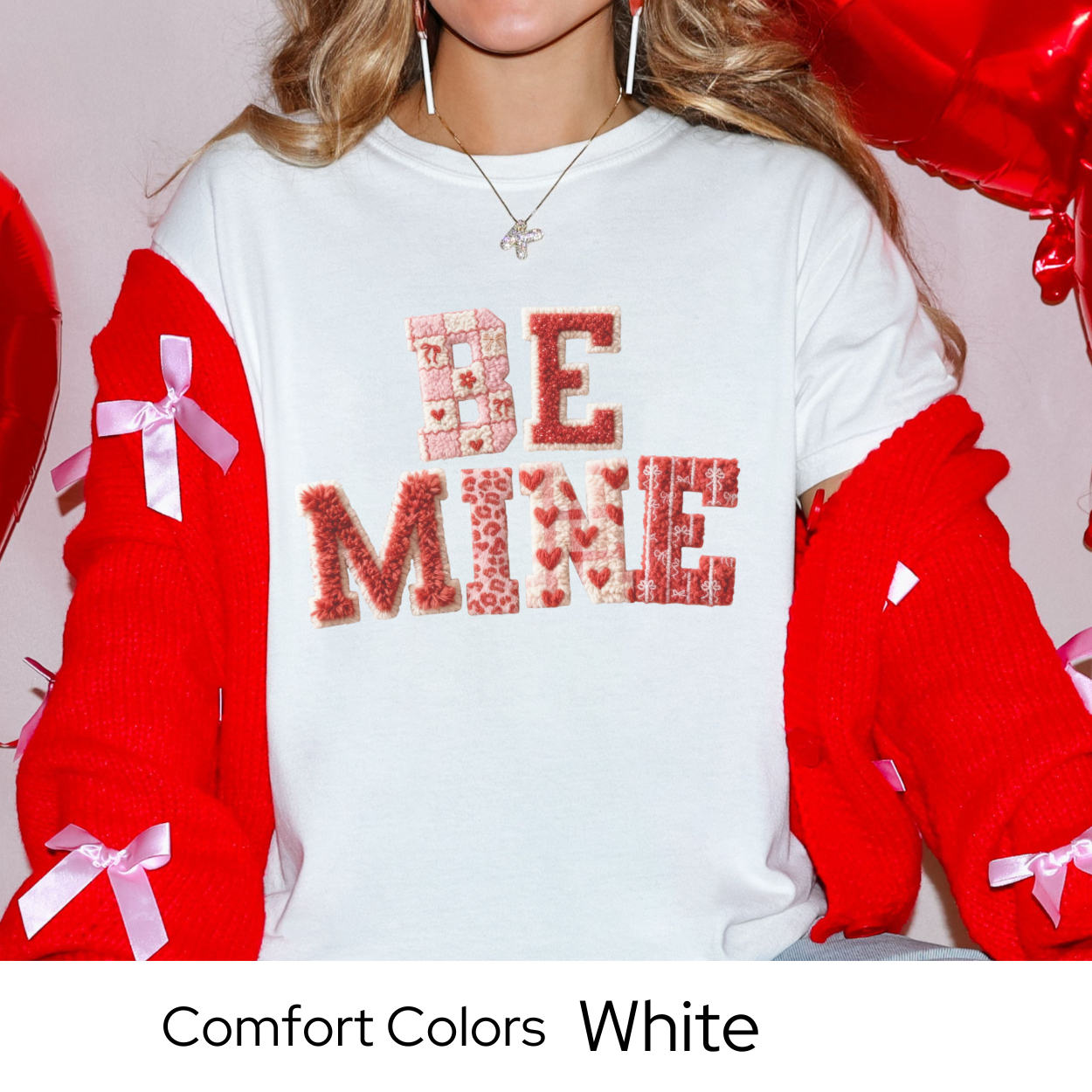 Valentines Day Graphic T Shirt, Be Mine Faux Patchwork Tee, Stitched Valentine Letter Shirt, Cozy Valentine Outfit Comfort Colors 1717