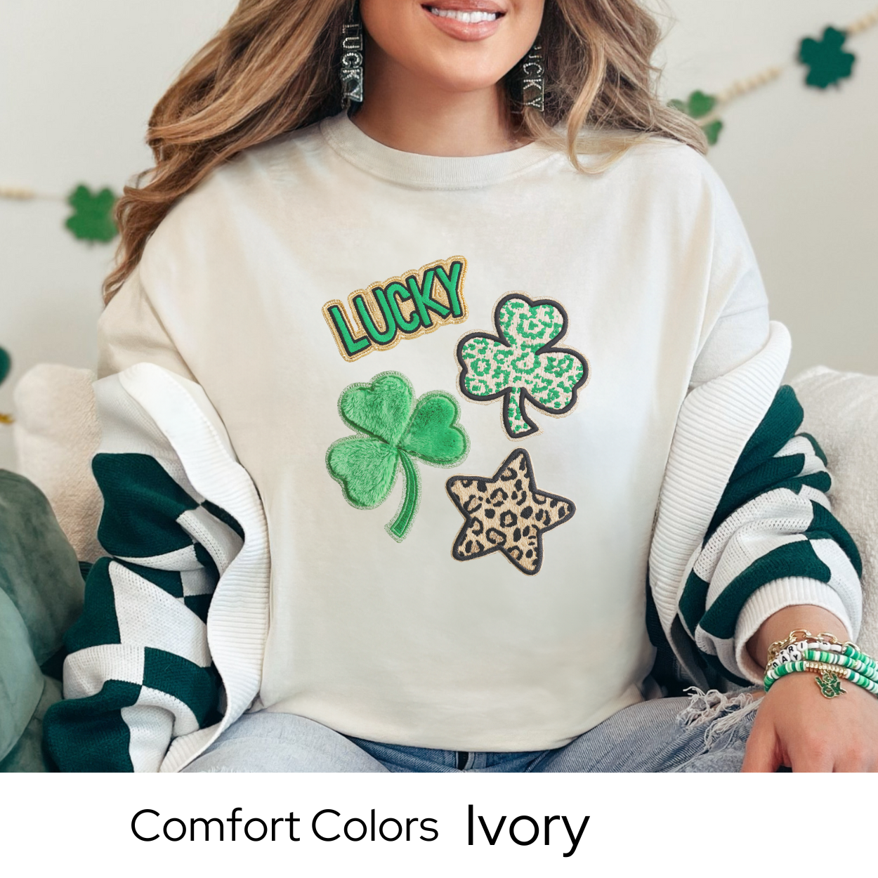St Patricks Day Graphic T Shirt, Lucky Shamrock Icons Tee, Trendy St Patricks Shirt for Women, March Outfit Comfort Colors 1717