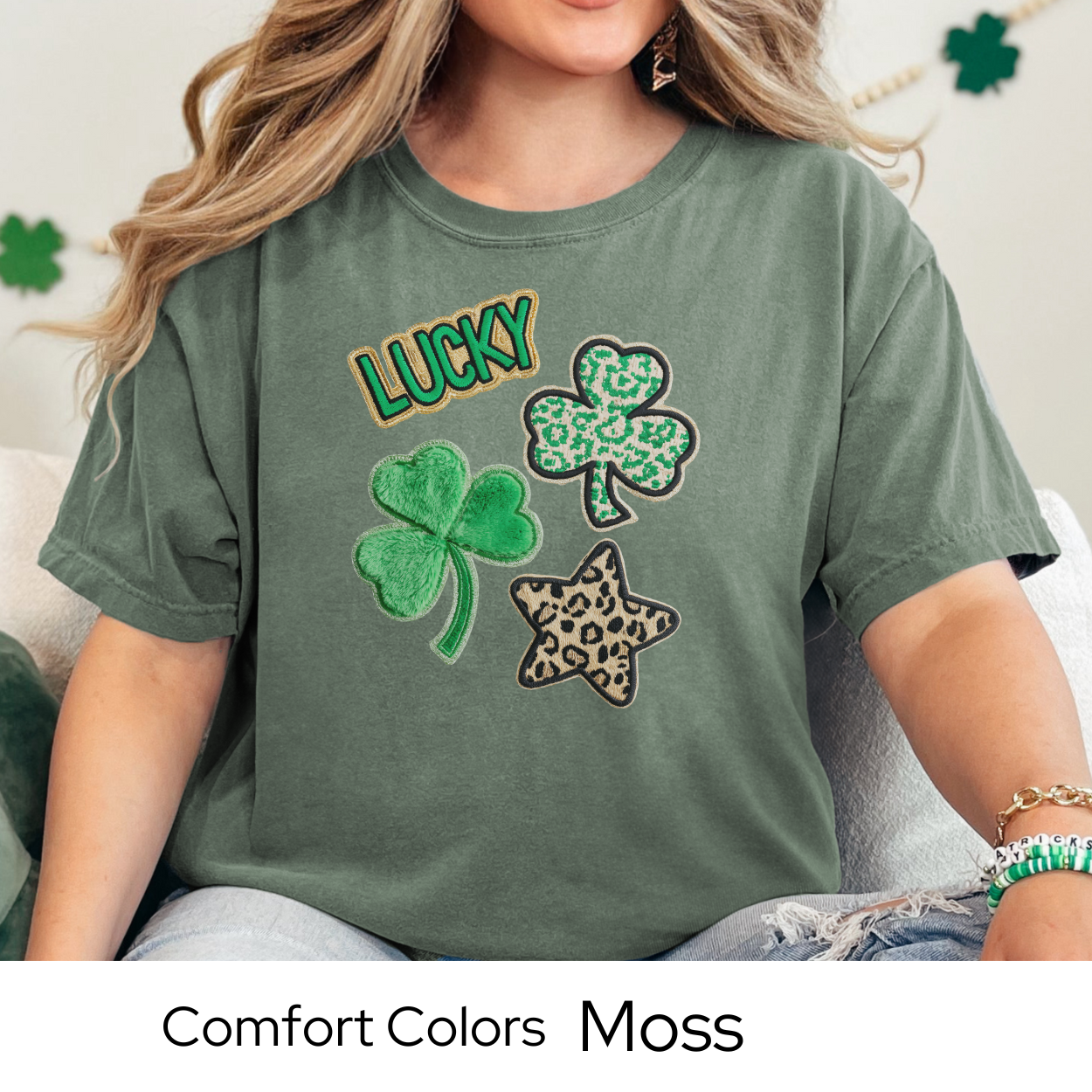St Patricks Day Graphic T Shirt, Lucky Shamrock Icons Tee, Trendy St Patricks Shirt for Women, March Outfit Comfort Colors 1717