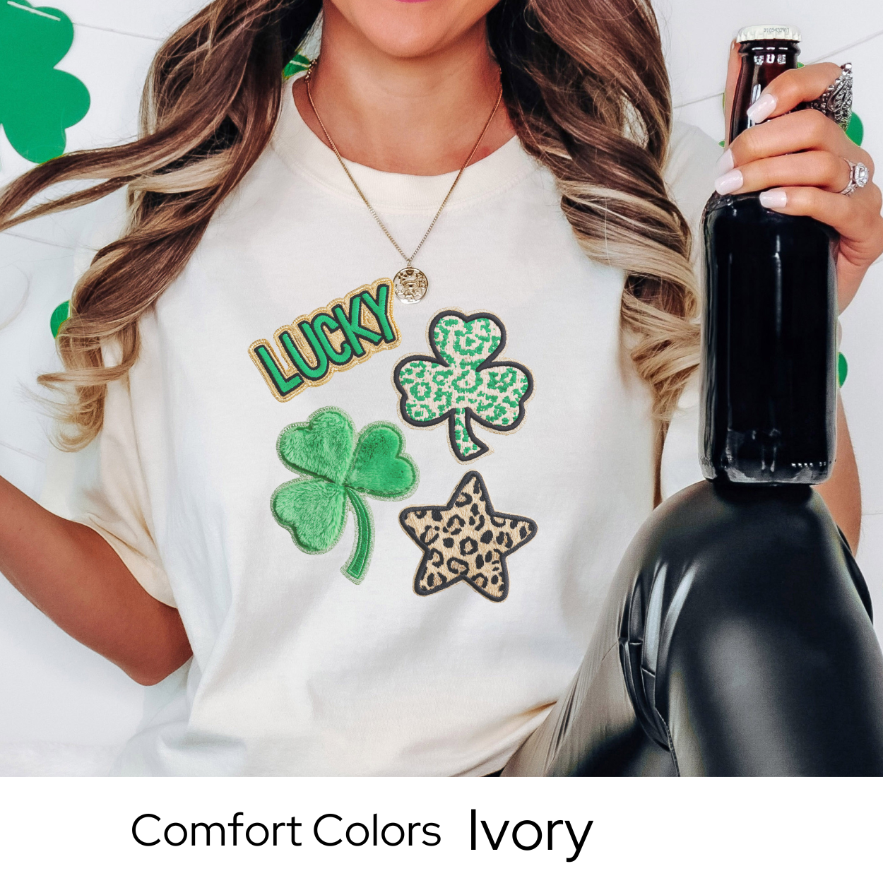 St Patricks Day Graphic T Shirt, Lucky Shamrock Icons Tee, Trendy St Patricks Shirt for Women, March Outfit Comfort Colors 1717