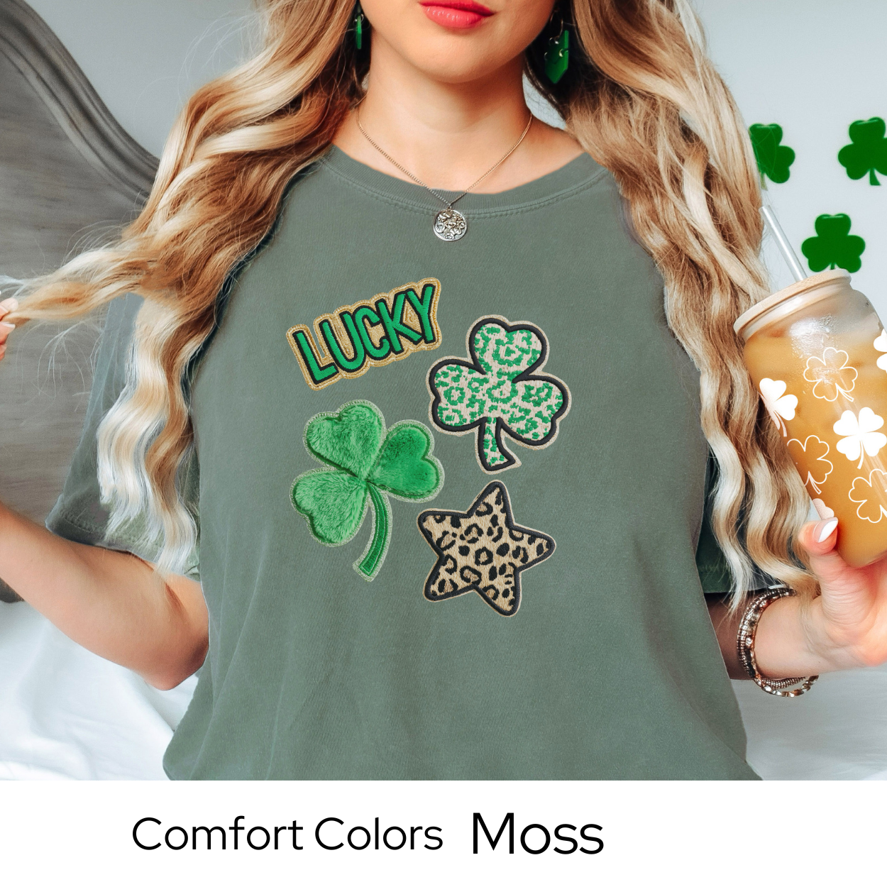St Patricks Day Graphic T Shirt, Lucky Shamrock Icons Tee, Trendy St Patricks Shirt for Women, March Outfit Comfort Colors 1717