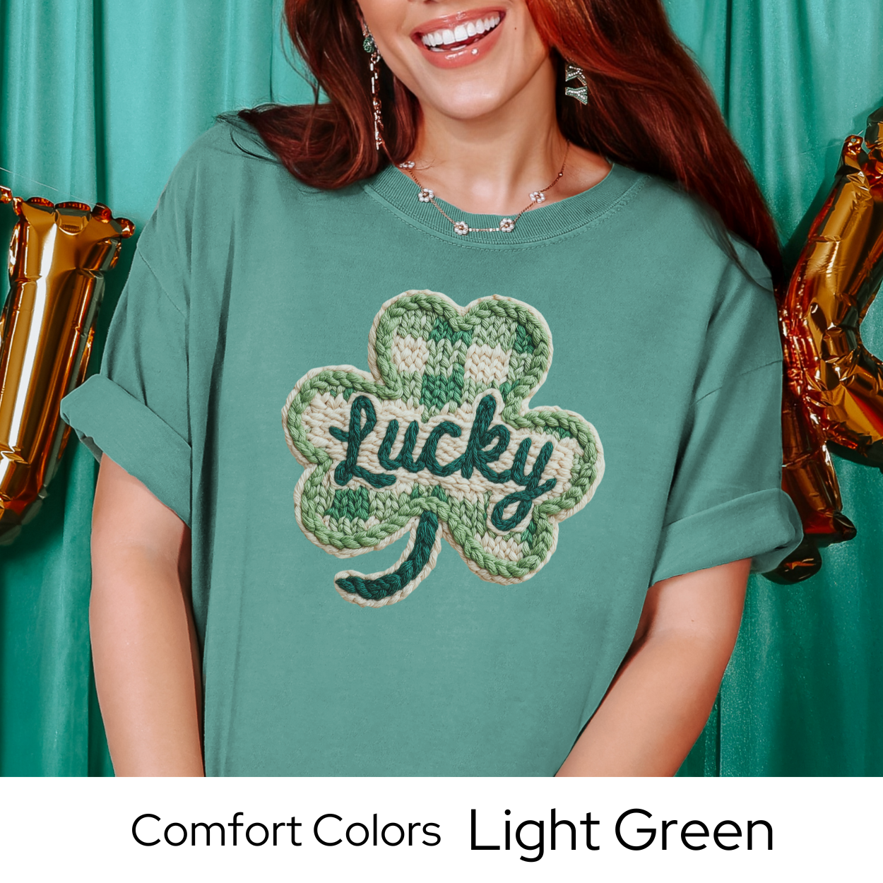 St Patricks Day Graphic T Shirt, Lucky Shamrock Tee, Faux Knit Clover Shirt, St Patricks Outfit for Women Comfort Colors 1717