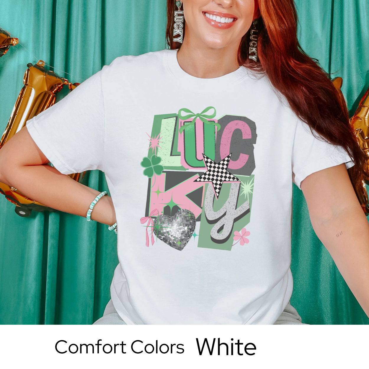 St Patricks Day Graphic T Shirt, Lucky Collage Tee, Trendy Green St Patricks Shirt for Women, March Outfit Comfort Colors 1717