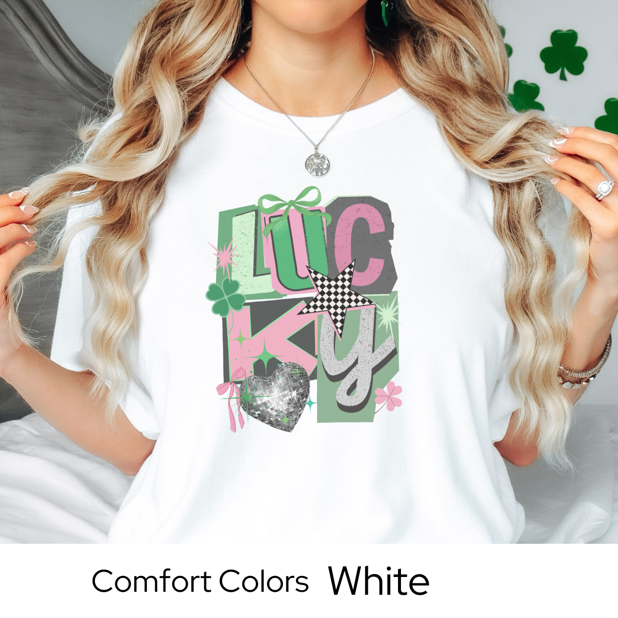St Patricks Day Graphic T Shirt, Lucky Collage Tee, Trendy Green St Patricks Shirt for Women, March Outfit Comfort Colors 1717