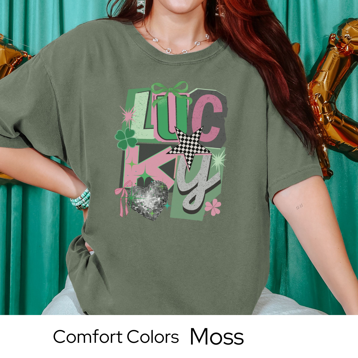 St Patricks Day Graphic T Shirt, Lucky Collage Tee, Trendy Green St Patricks Shirt for Women, March Outfit Comfort Colors 1717