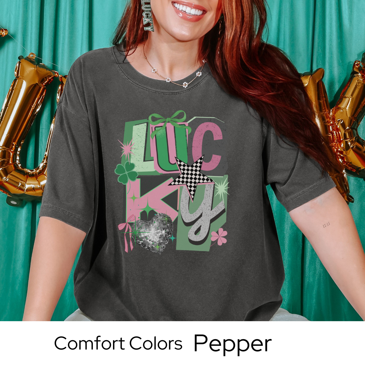 St Patricks Day Graphic T Shirt, Lucky Collage Tee, Trendy Green St Patricks Shirt for Women, March Outfit Comfort Colors 1717