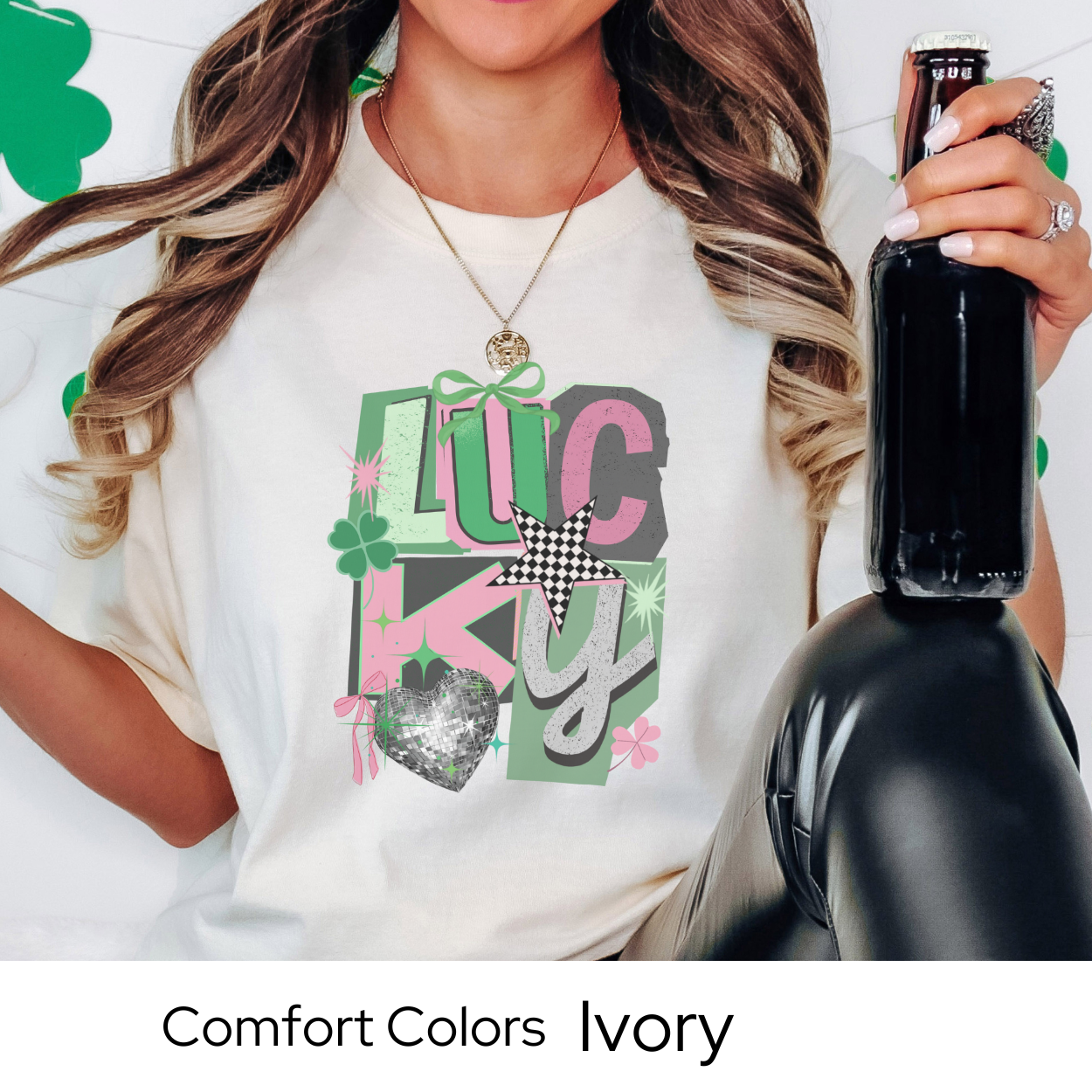 St Patricks Day Graphic T Shirt, Lucky Collage Tee, Trendy Green St Patricks Shirt for Women, March Outfit Comfort Colors 1717