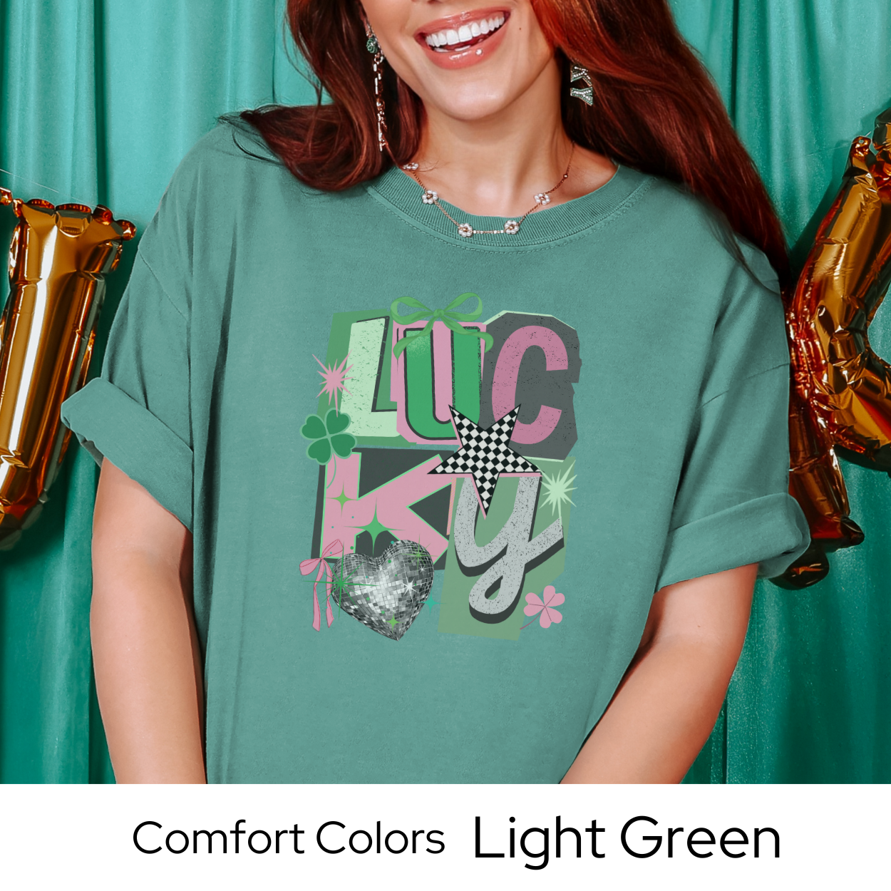 St Patricks Day Graphic T Shirt, Lucky Collage Tee, Trendy Green St Patricks Shirt for Women, March Outfit Comfort Colors 1717
