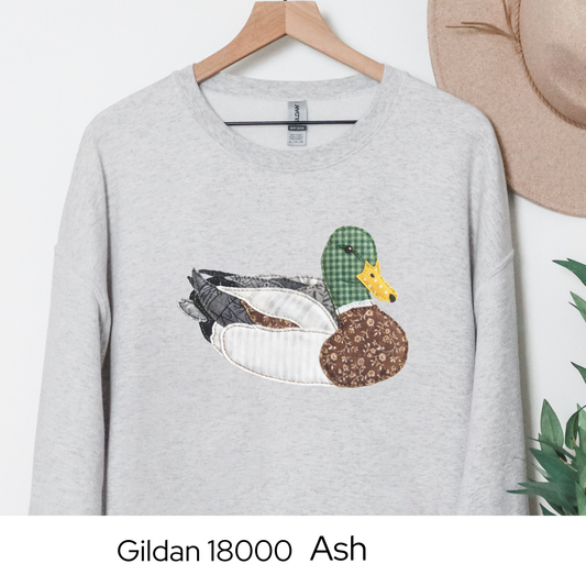 Duck Sweatshirt, Faux Quilted Duck Crewneck, Gildan 18000 Pullover, Cozy Cottagecore Graphic Sweatshirt, Vintage Inspired Neutral Fall Top
