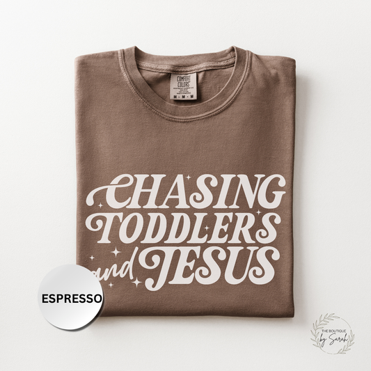 Christian Mom Shirt, Chasing Toddlers and Jesus Tee, Faith Based Mama Shirt, Funny Mom Life Shirt, Christian Graphic Tee, Comfort Colors